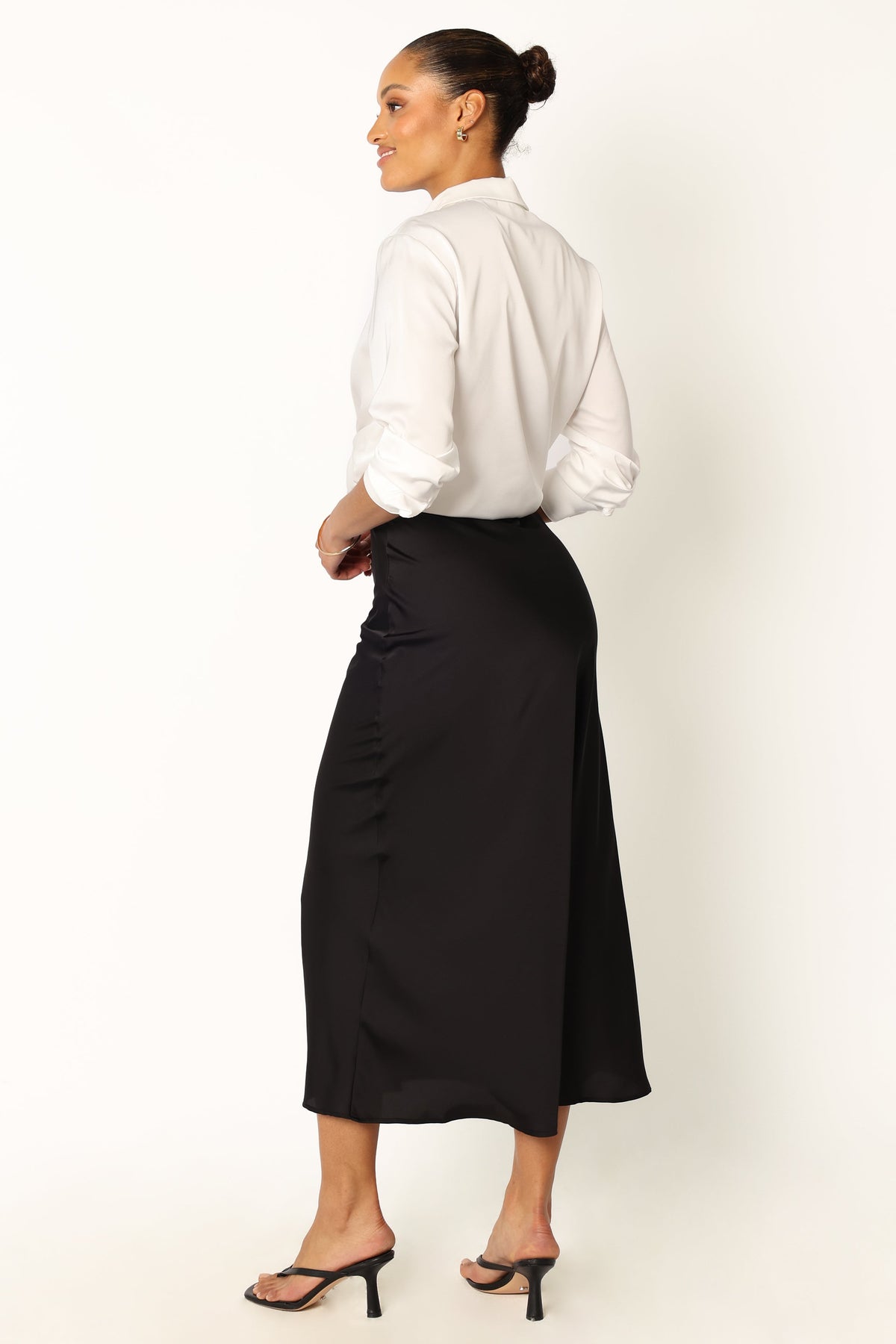 Nellie Satin Midi Skirt in Black – view 3 of 9