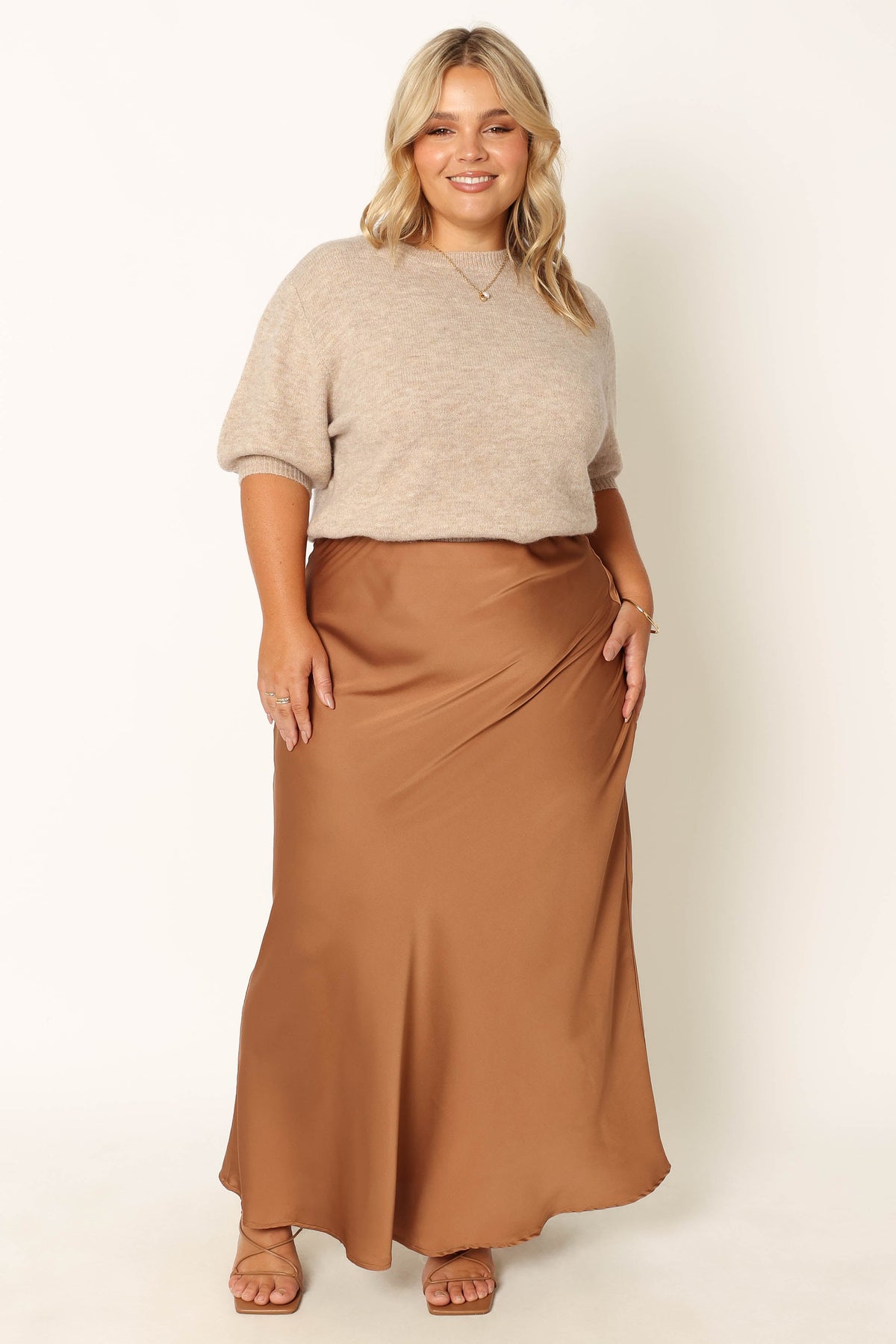 Nellie Satin Midi Skirt in Bronze – view 4 of 10