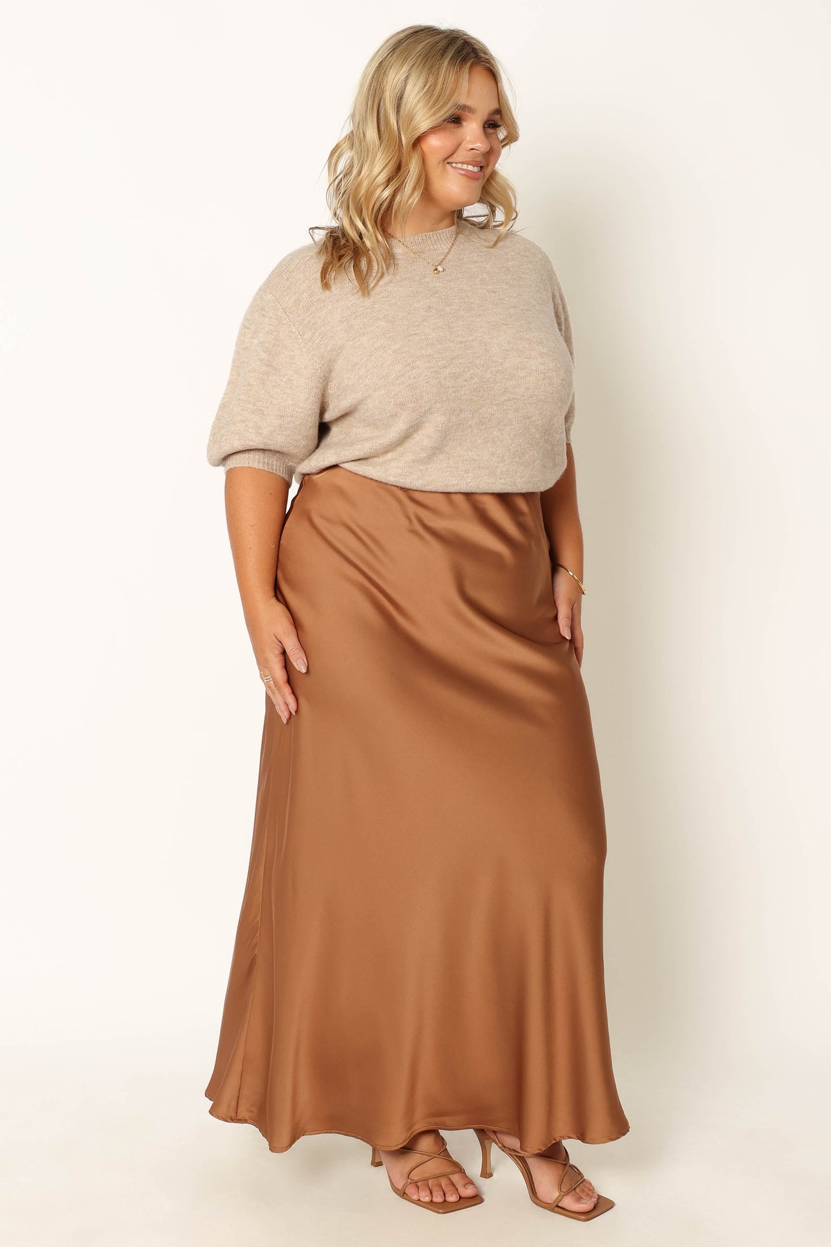 Nellie Satin Midi Skirt in Bronze – view 6 of 10