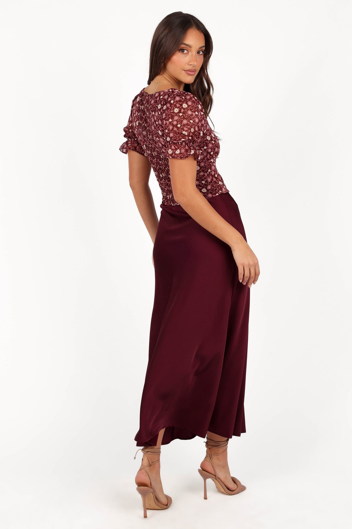 Nellie Satin Midi Skirt in Burgundy – view 4 of 6