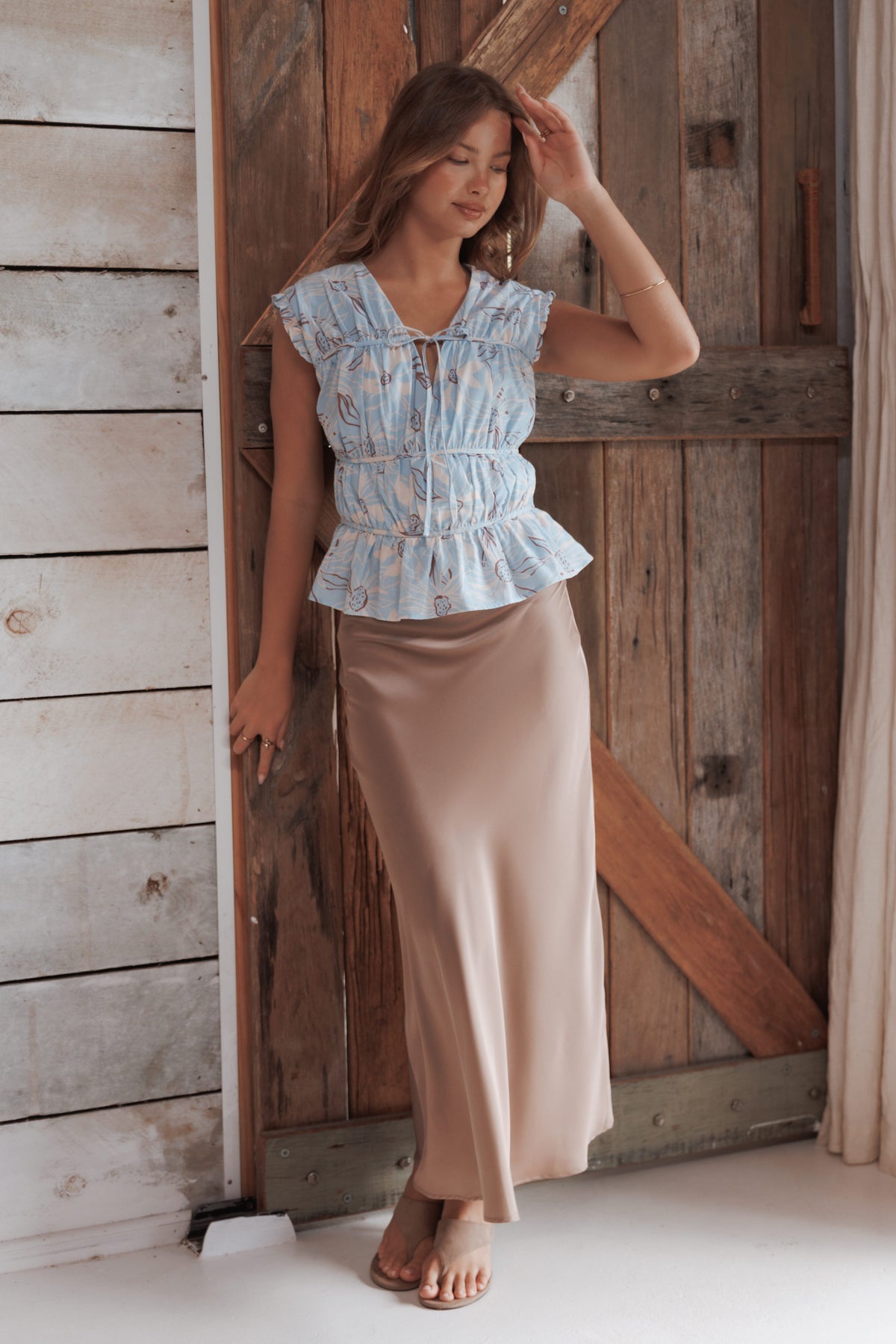 Nellie Satin Midi Skirt in Mocha Brown – view 8 of 8