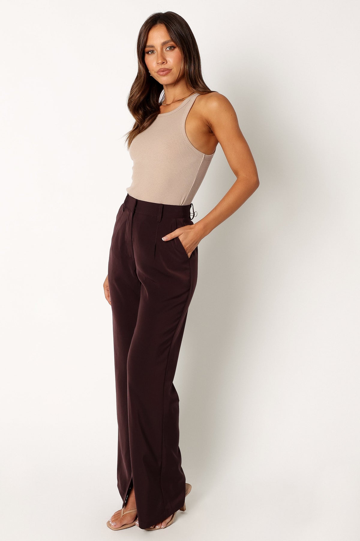 Neveah Silky Wide Leg Trousers in Merlot – view 5 of 11