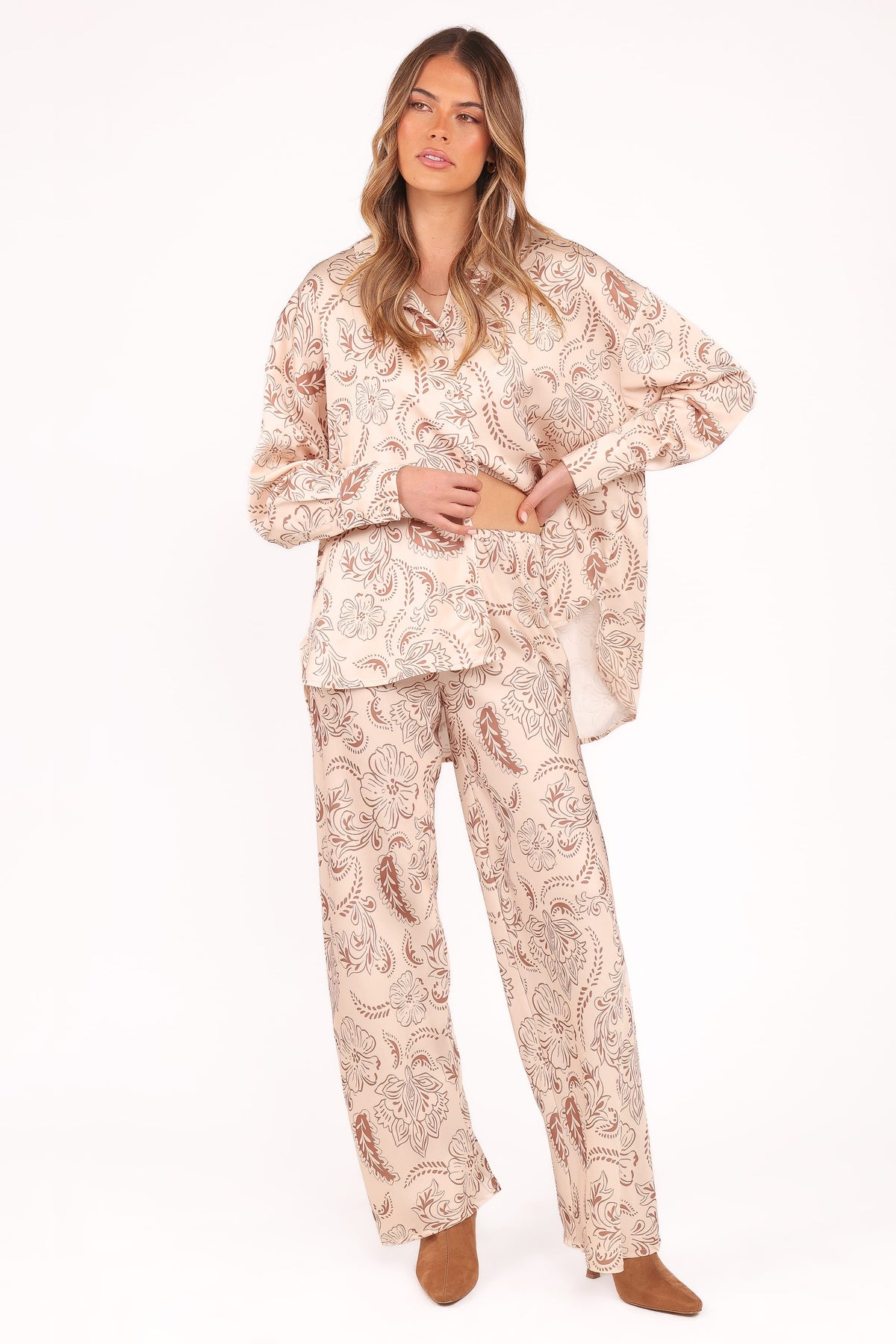 Rosalie Satin Pant in Brown Paisley – view 2 of 6