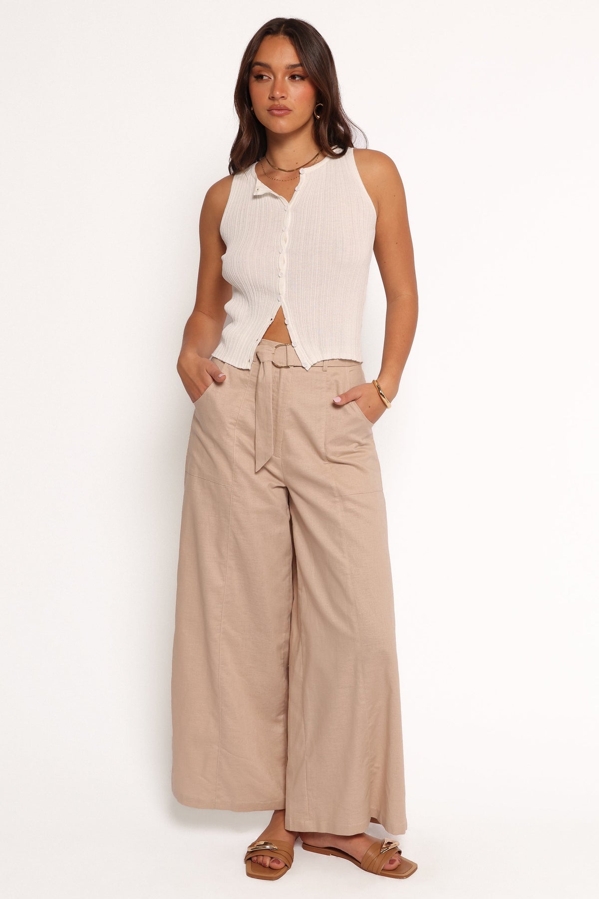 Sadie Wide Leg Pant in Oatmeal – view 1 of 6