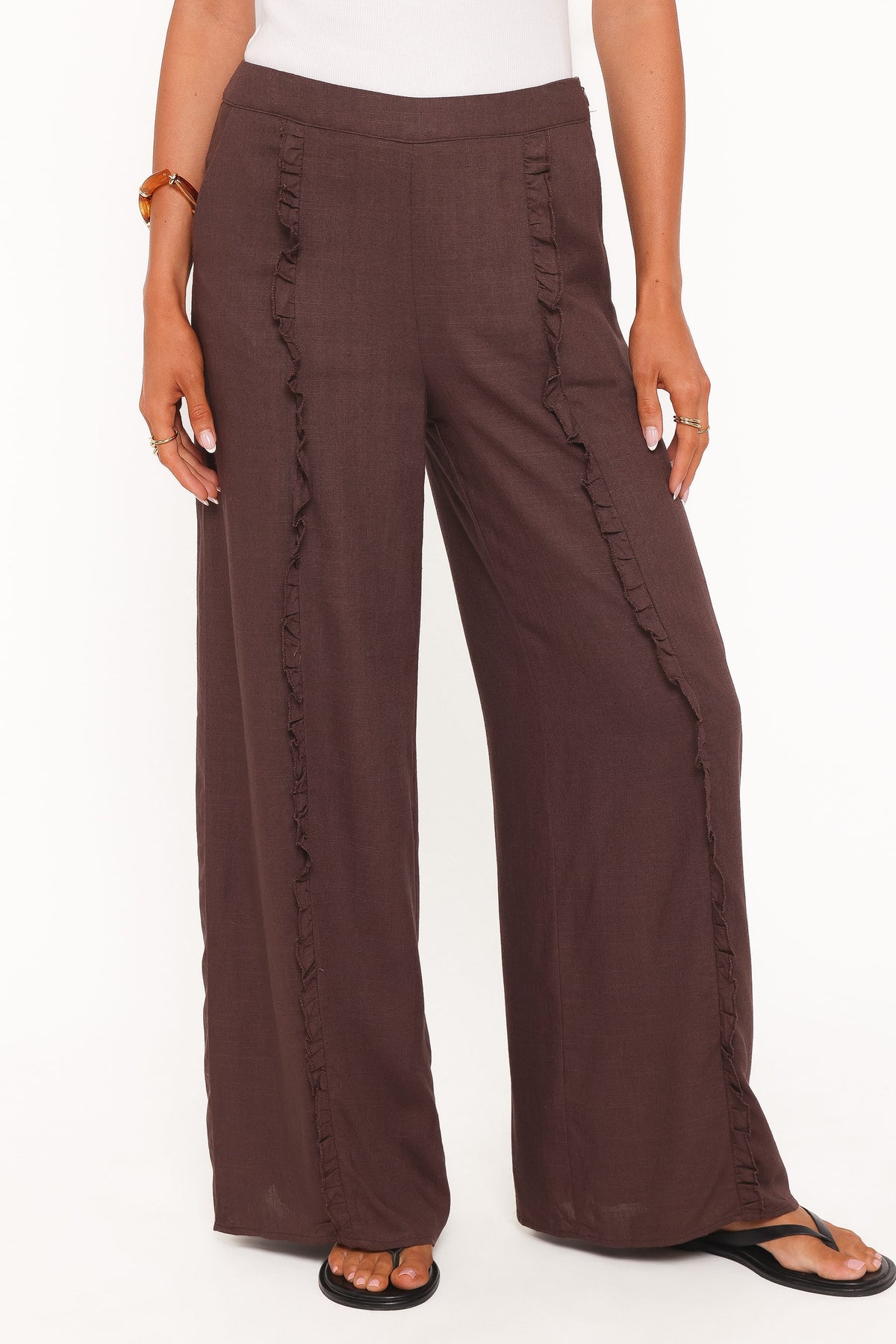 Samiya Frill Pants in Dark Brown – view 2 of 8