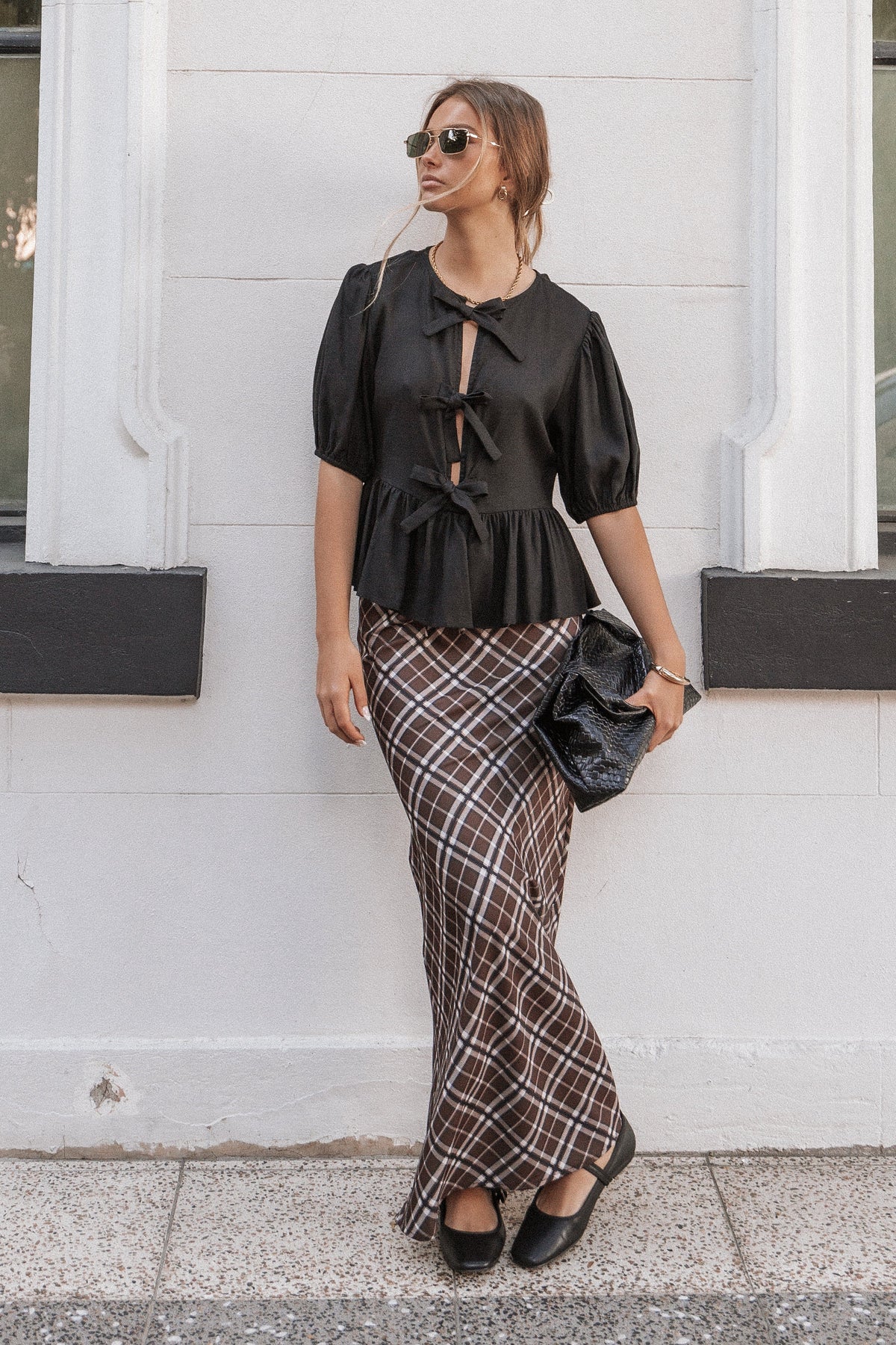 Sandra Midi Skirt in Brown Check – view 1 of 8