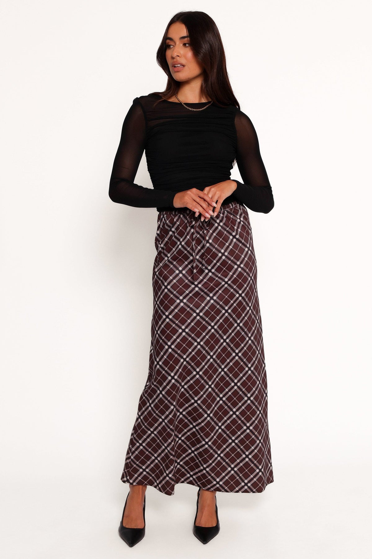 Sandra Midi Skirt in Brown Check – view 4 of 8