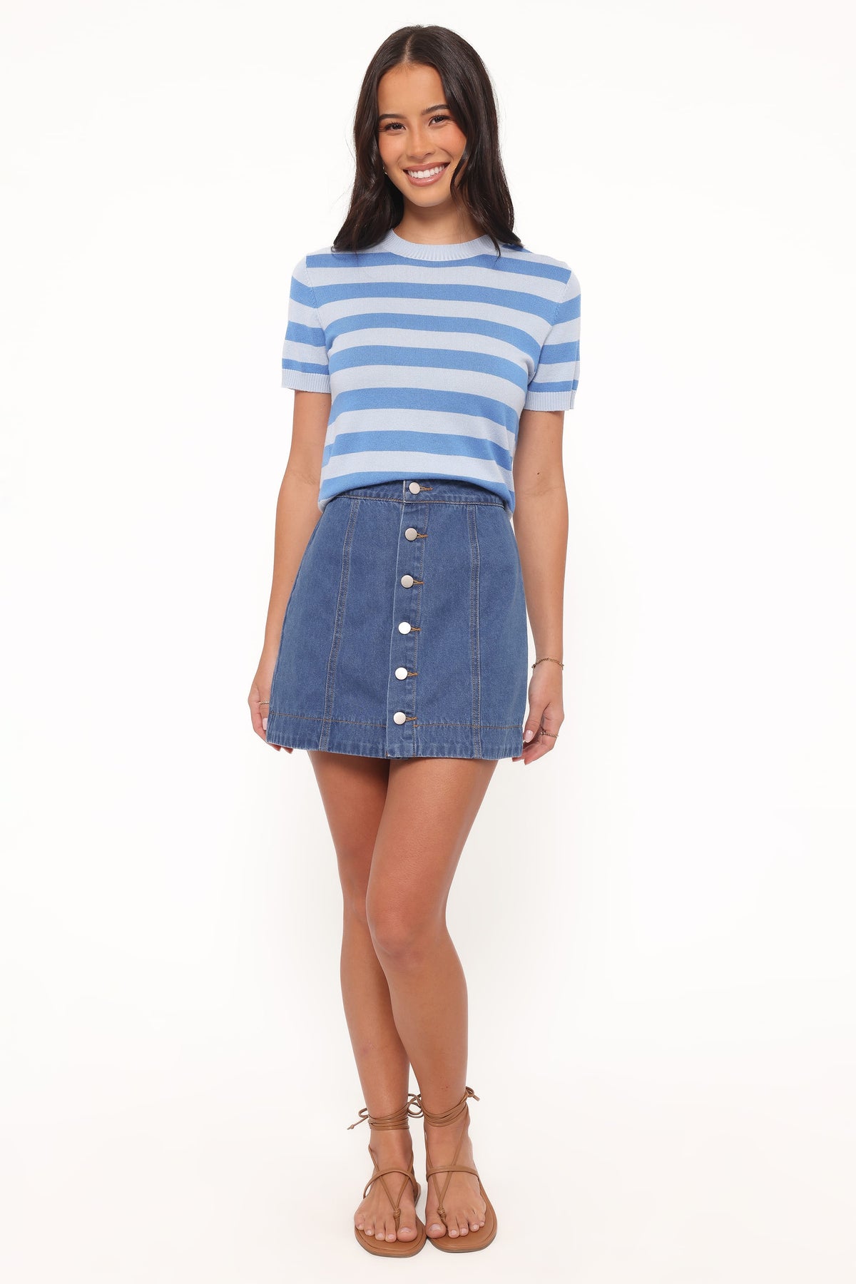 Sara Button Front Denim Mini Skirt in Dark Wash – view 6 of 8