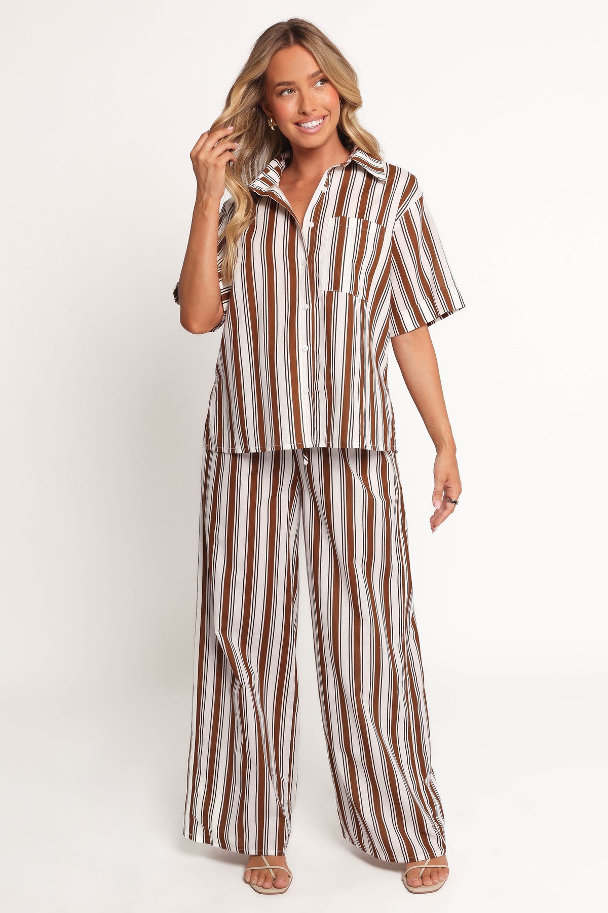 Thalia Wide Leg Pant in Chocolate Stripe – view 3 of 7