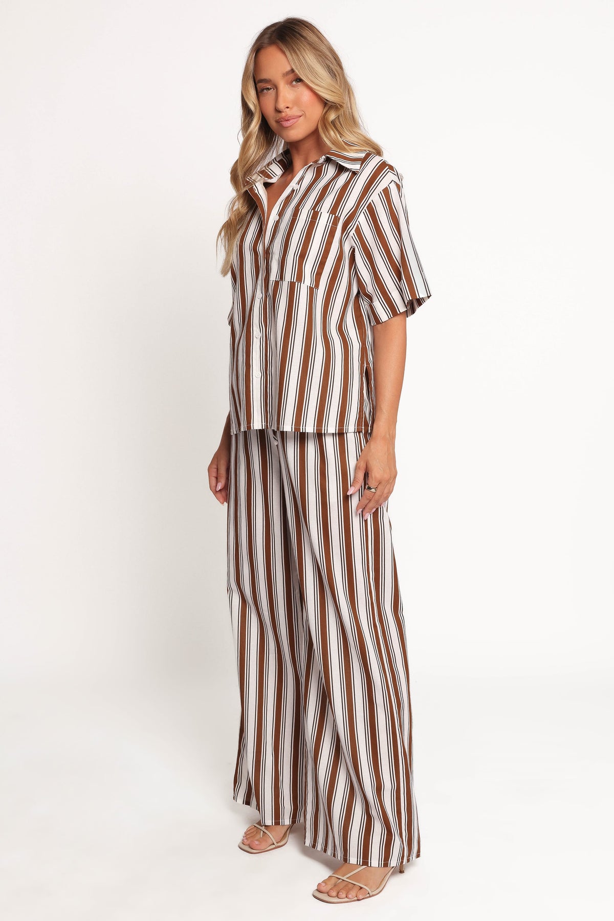Thalia Wide Leg Pant in Chocolate Stripe – view 4 of 7