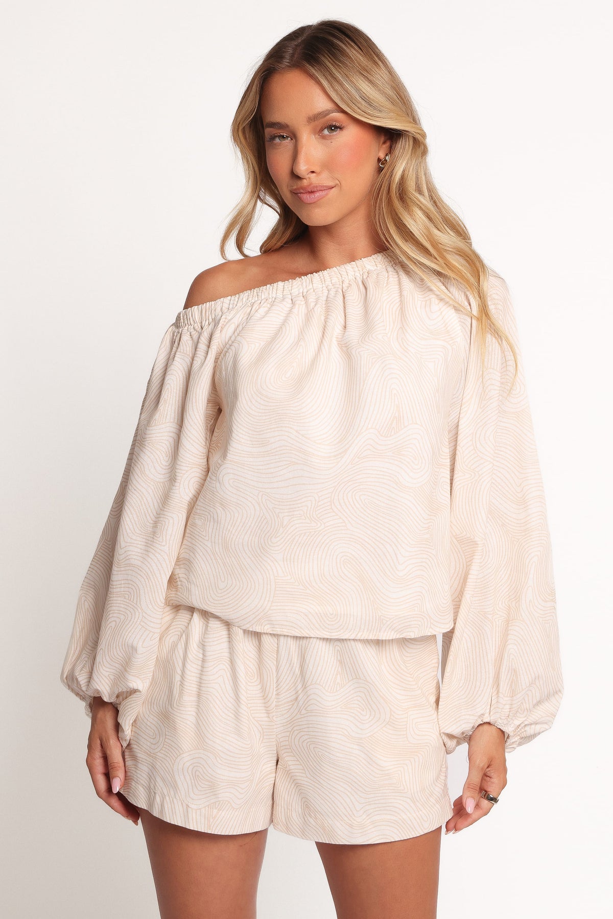 Tuliya High Waist Shorts in Tan Swirl – view 2 of 8