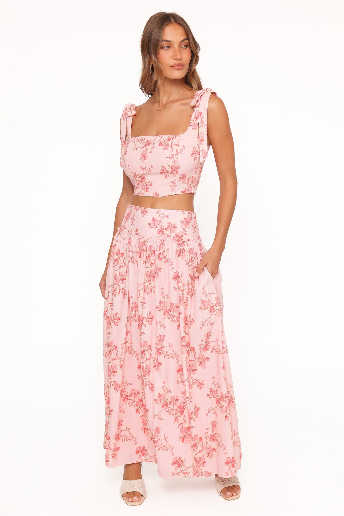 Tyler Drop Waist Maxi Skirt in Rose Pink Floral – view 2 of 6