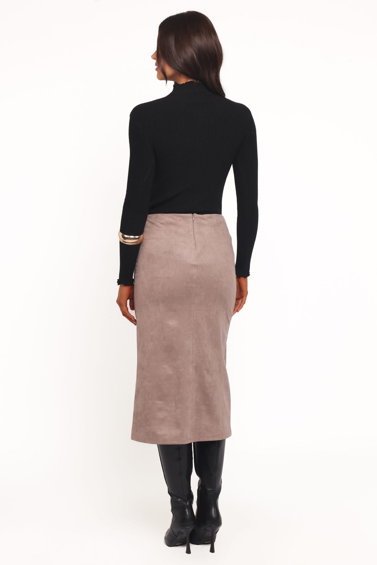 Una Suede Midi Skirt in Mushroom – view 4 of 6