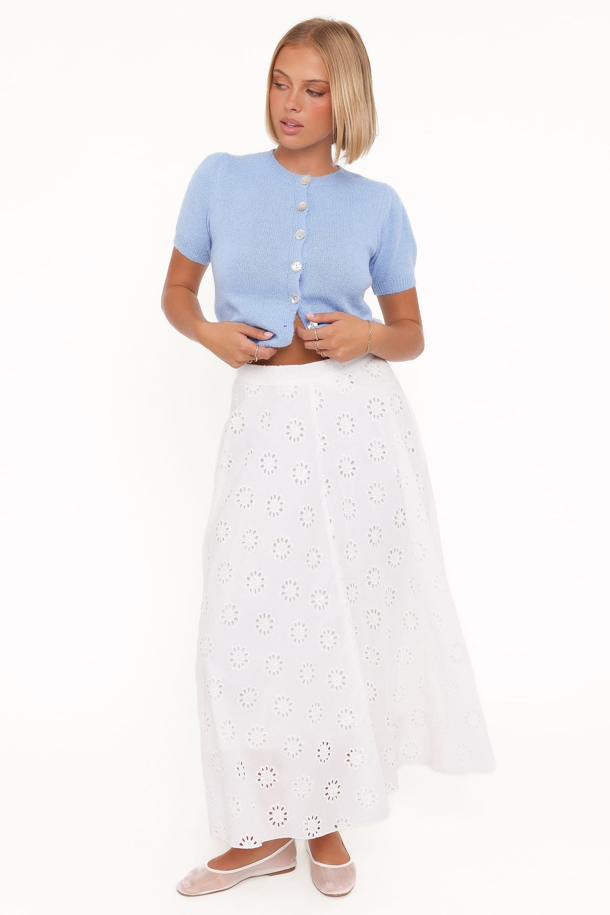 Varia Eyelet Maxi Skirt in White – view 2 of 7