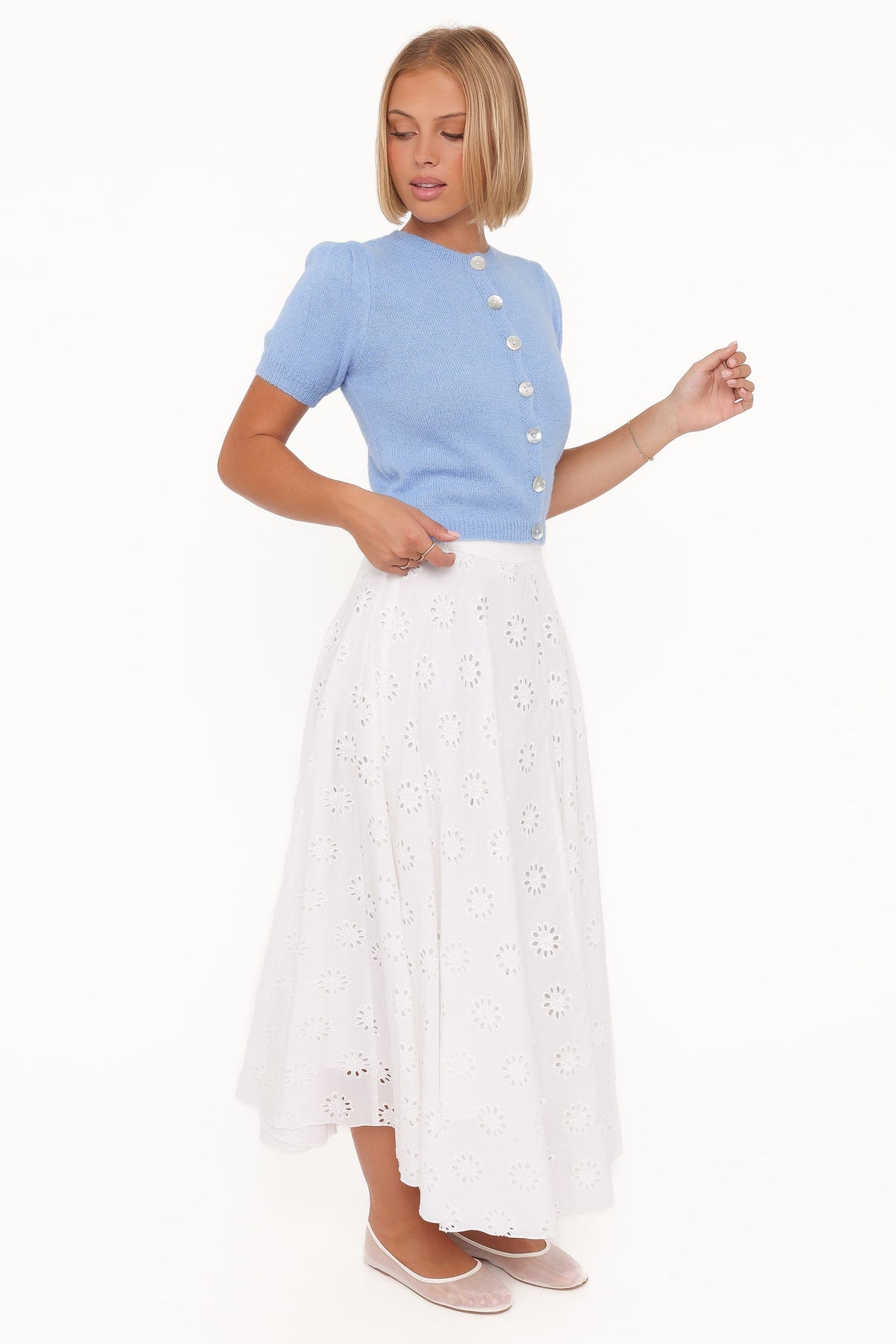Varia Eyelet Maxi Skirt in White – view 4 of 7