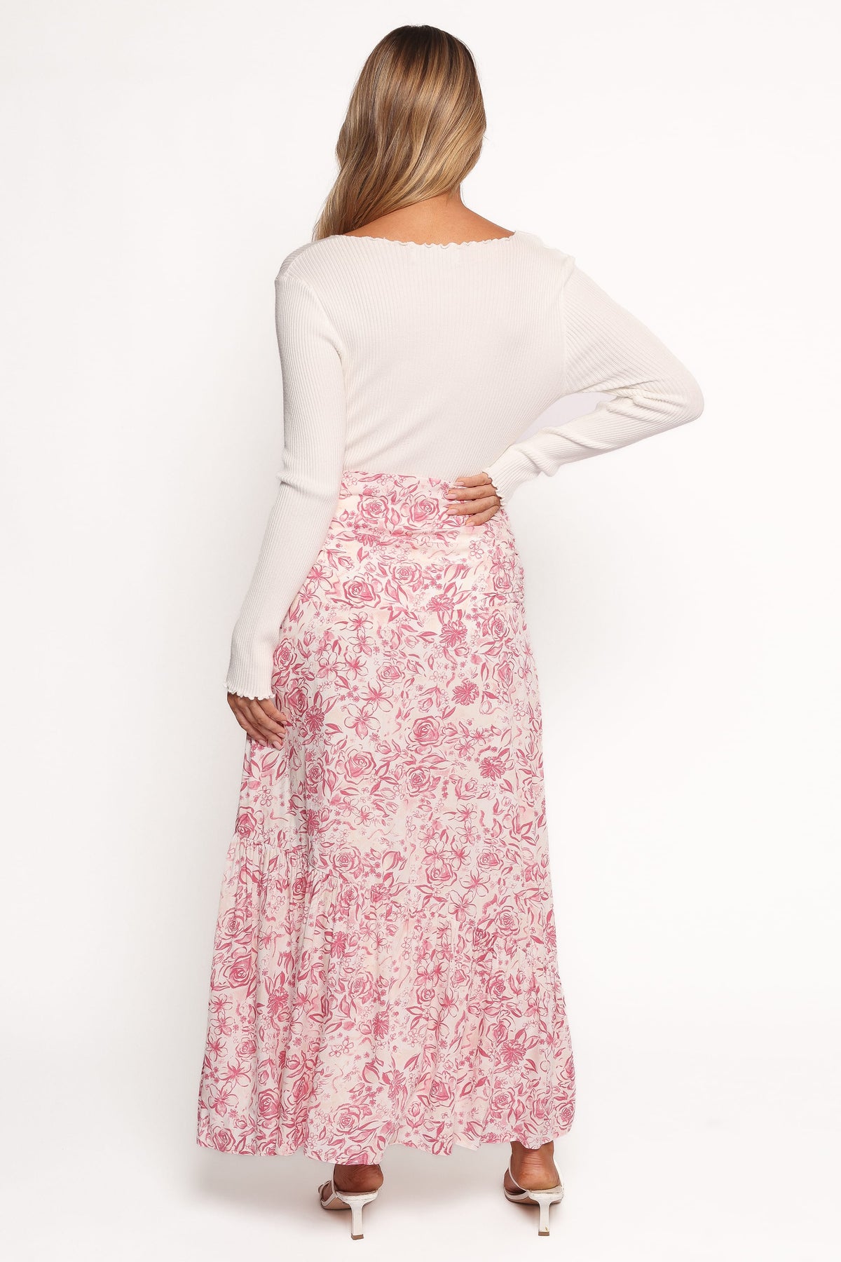 Velda Ruched Maxi Skirt in Pink Floral – view 4 of 7