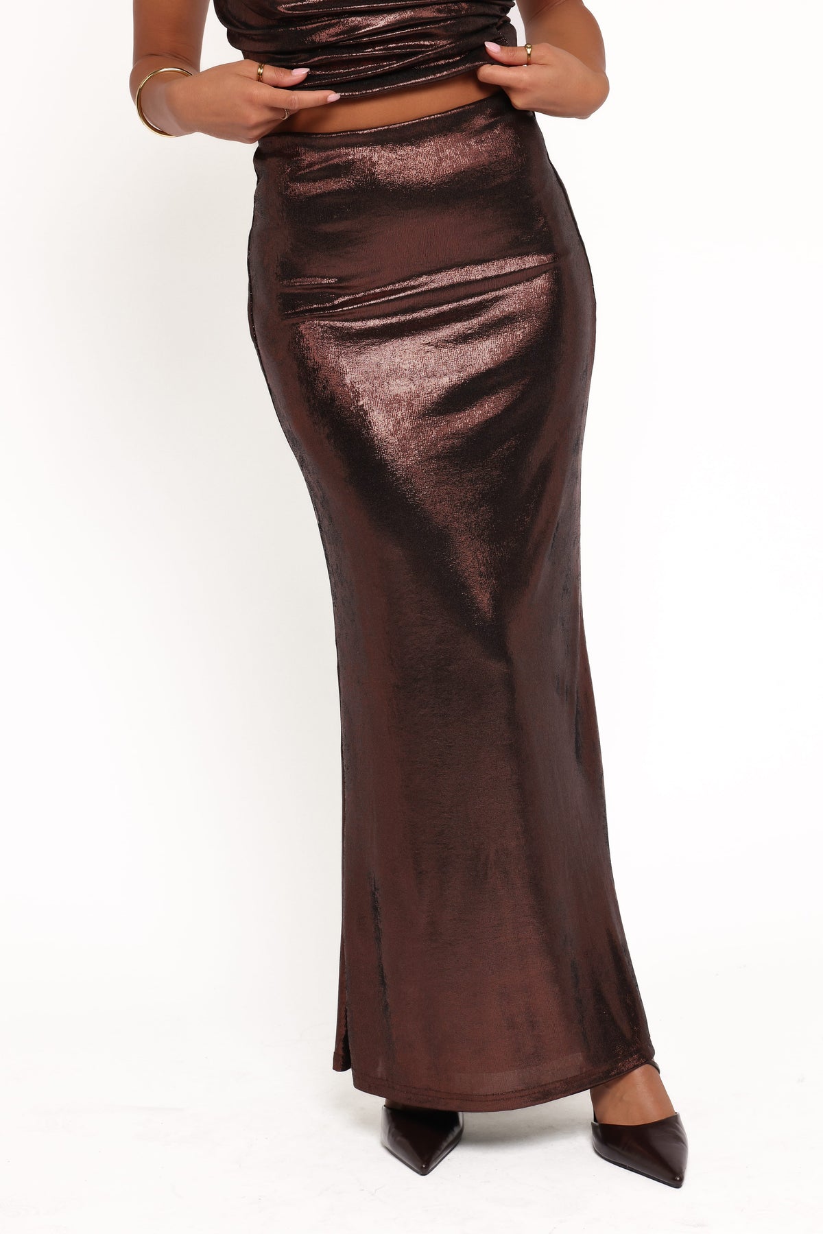 Velman Metallic Maxi Skirt in Bronze – view 2 of 8