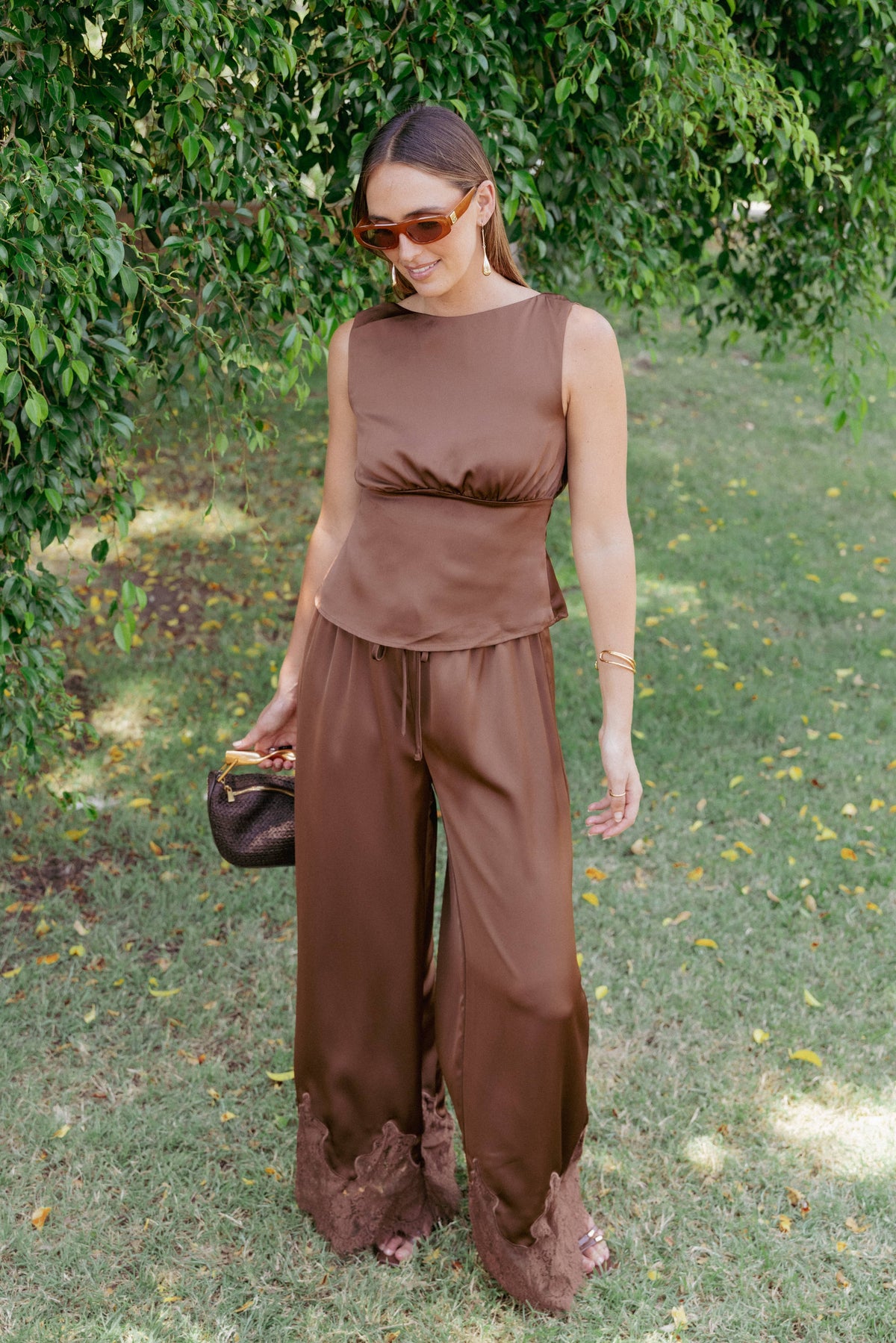 Viola Drawstring Wide Leg Pant in Chocolate – view 8 of 8