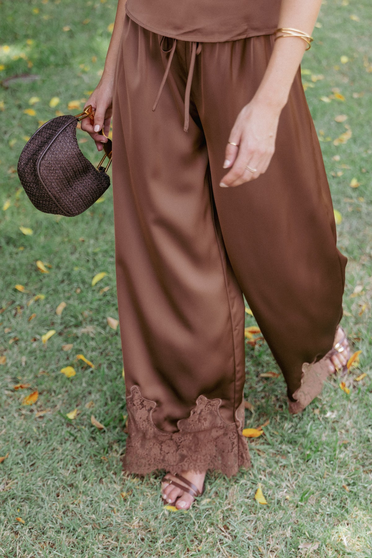 Viola Drawstring Wide Leg Pant in Chocolate – view 1 of 8