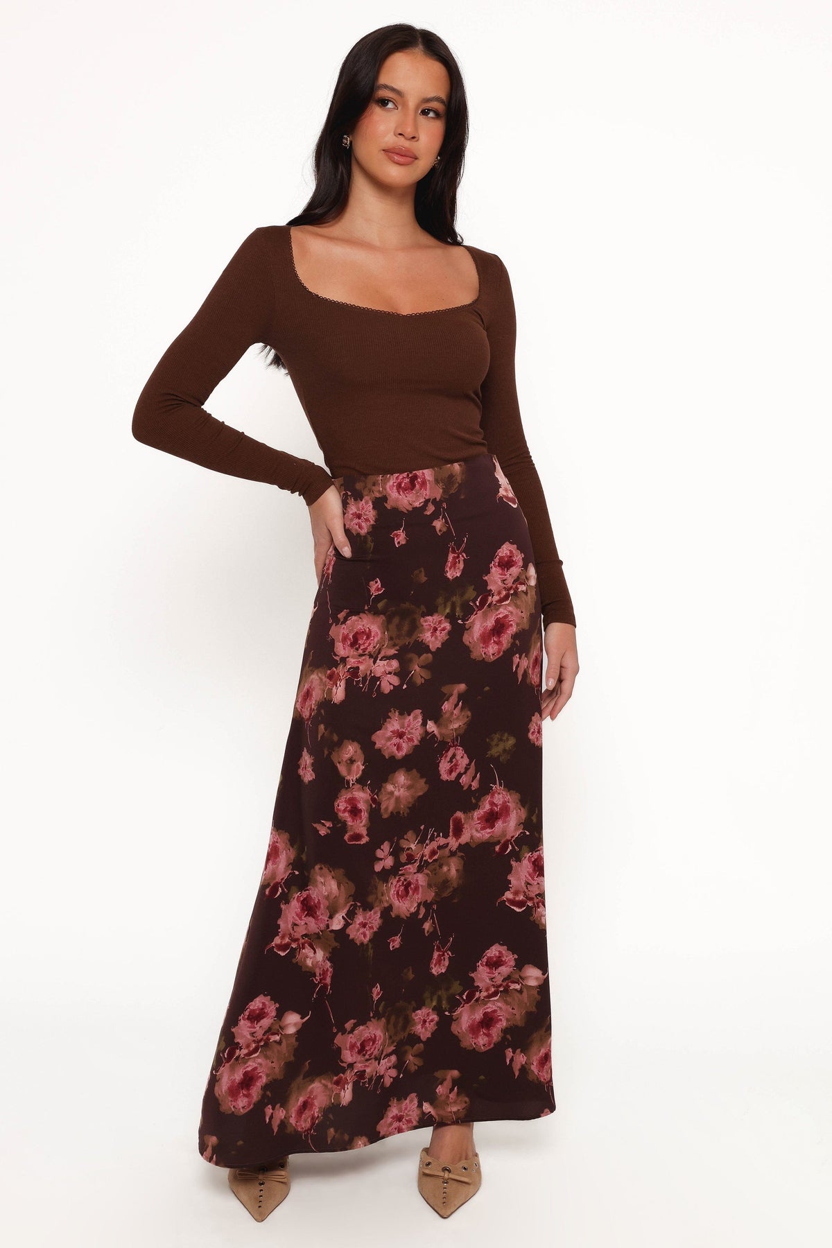 Vivie Midi Skirt in Chocolate Floral – view 3 of 8