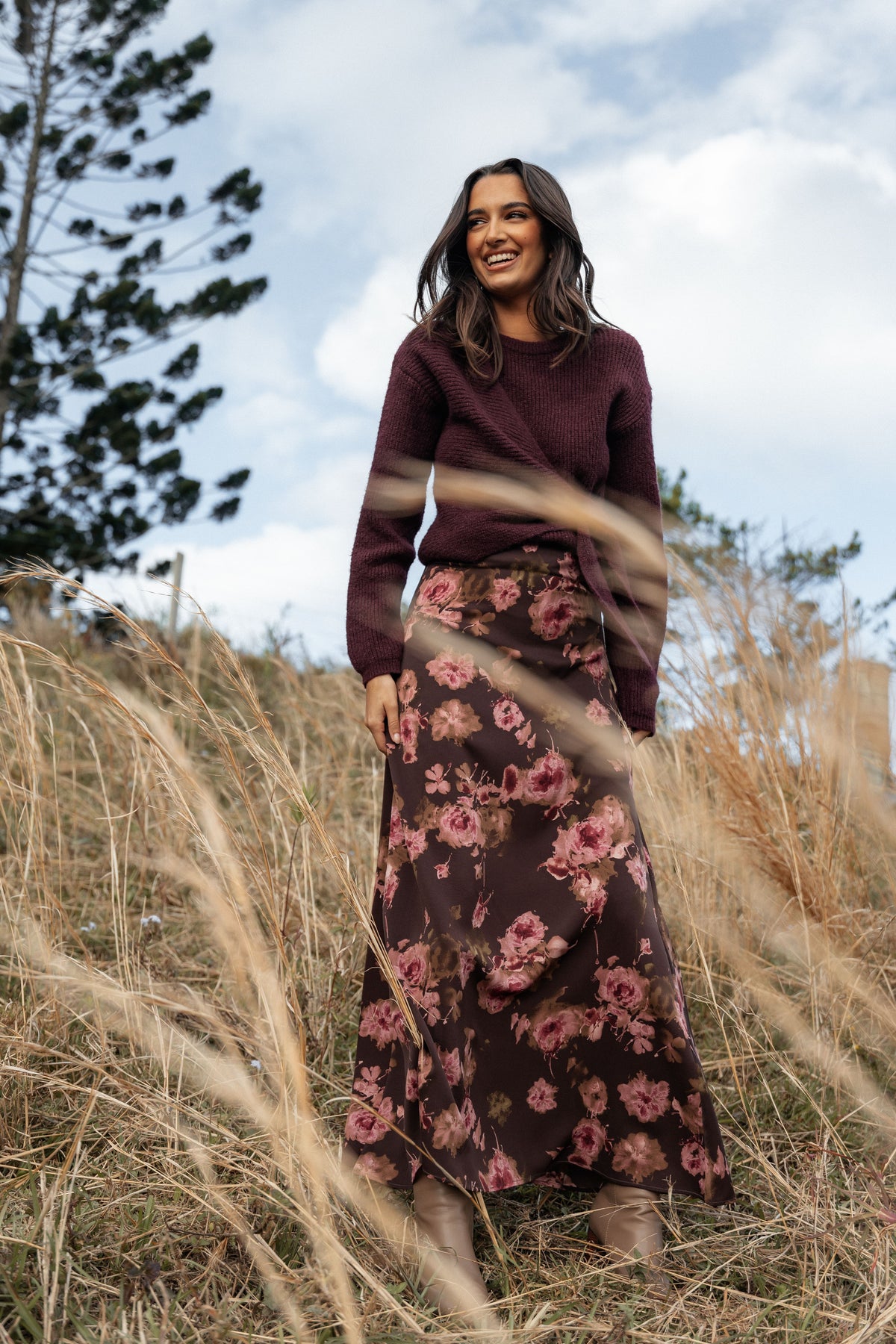 Vivie Midi Skirt in Chocolate Floral – view 2 of 8