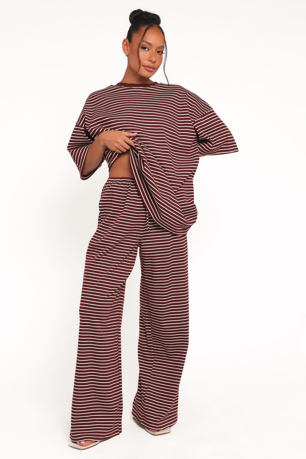 Wilda Knit Pant in Burgundy Cream Stripe – view 1 of 6