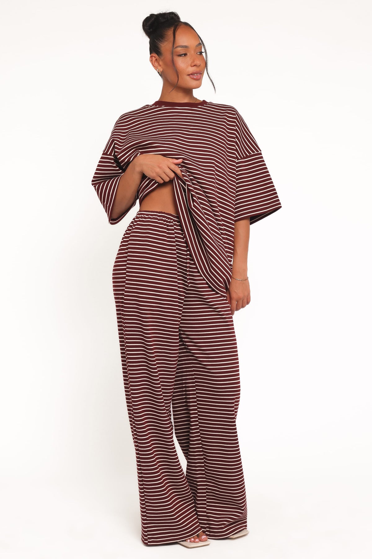 Wilda Knit Pant in Burgundy Cream Stripe – view 5 of 6