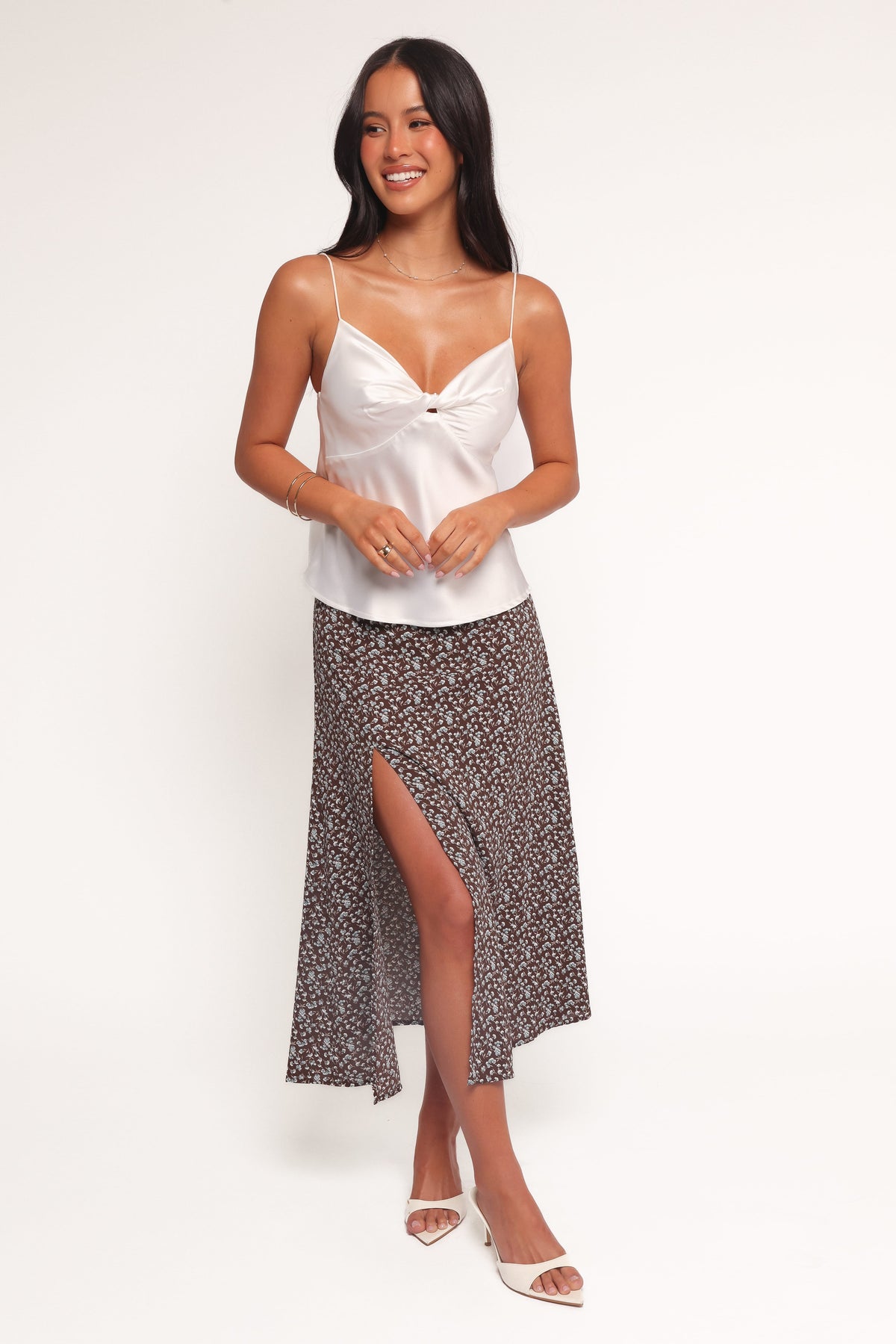 Willow Midi Skirt in Brown Blue Floral – view 2 of 9