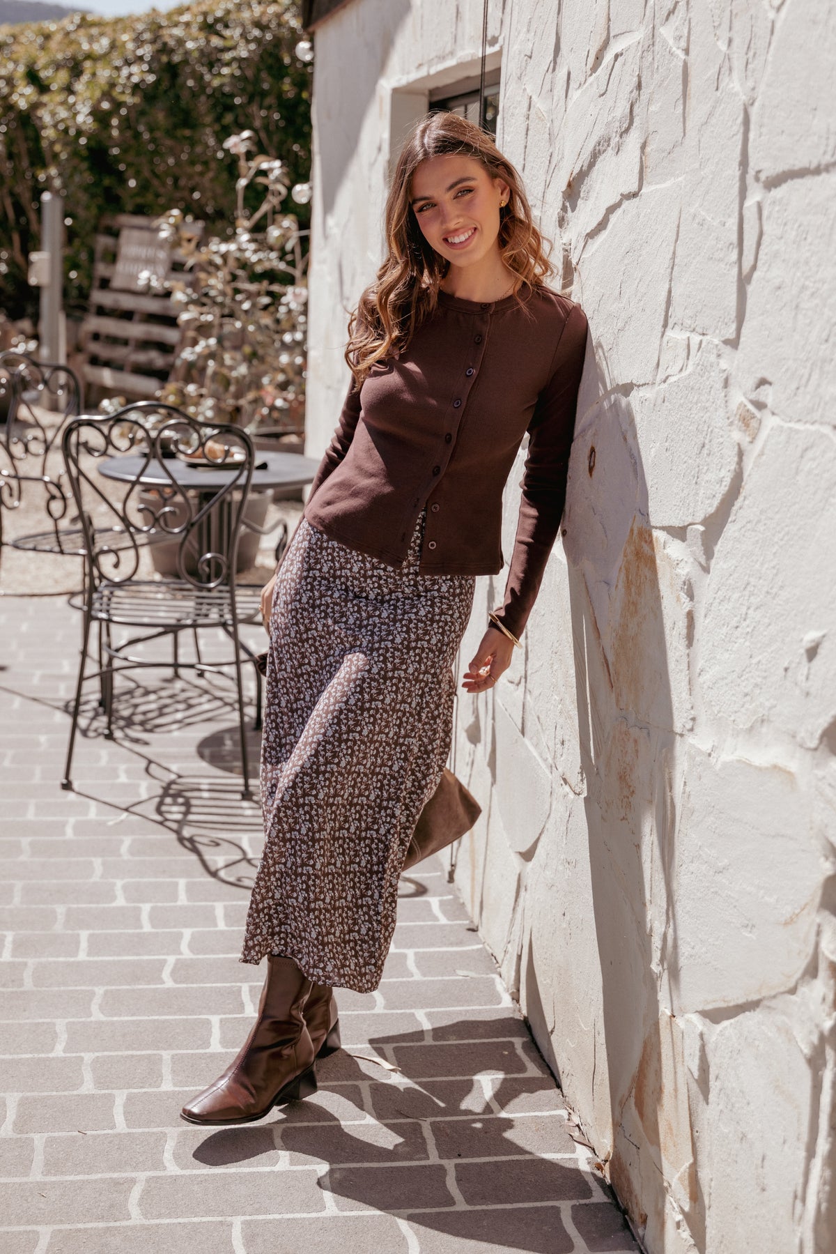 Willow Midi Skirt in Brown Blue Floral – view 1 of 9