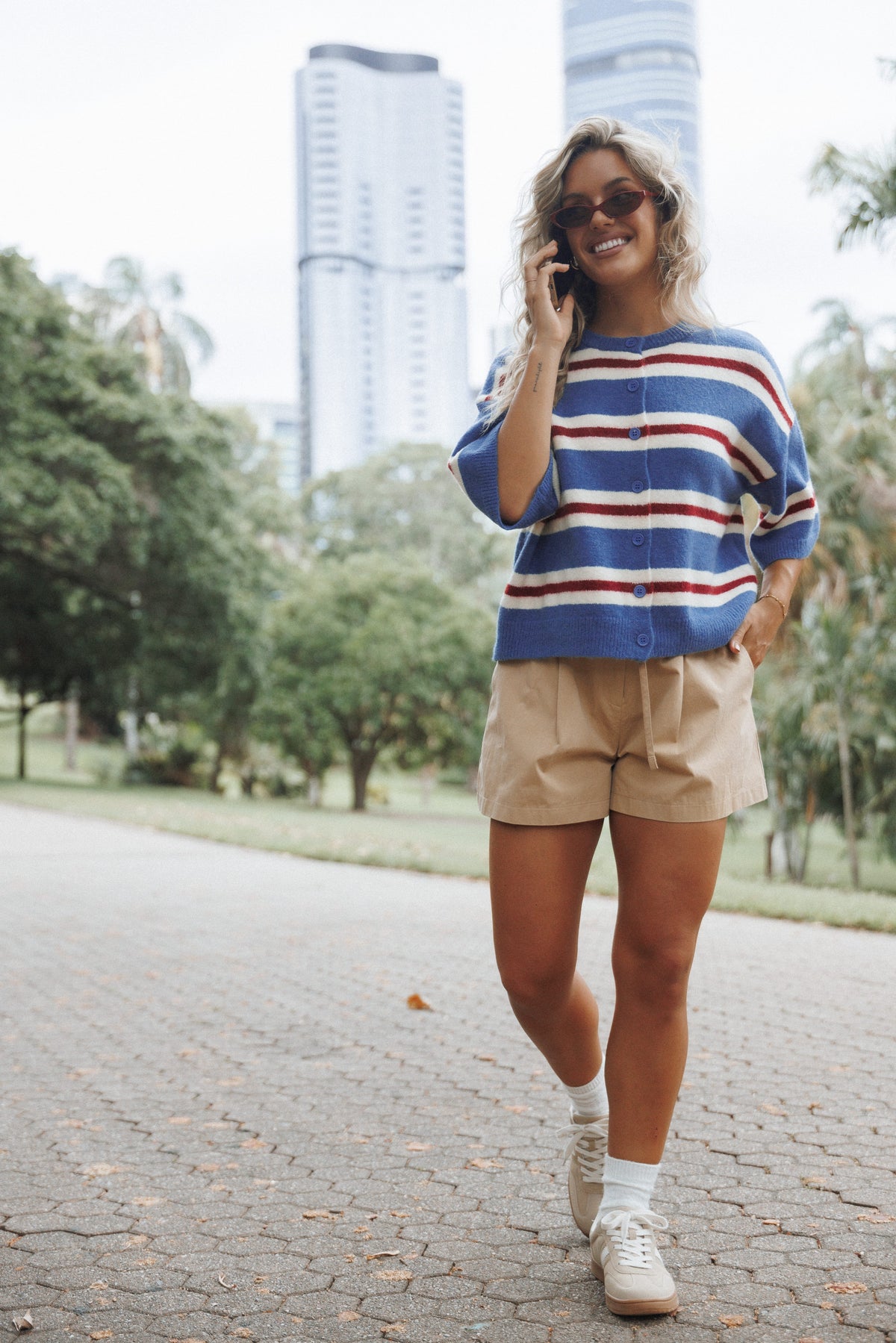 Winona Pleated Front Tailored Long Short in Taupe – view 8 of 8
