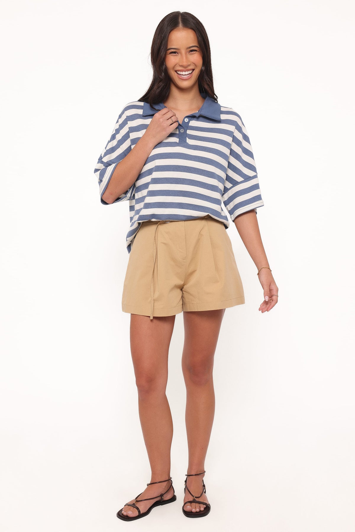 Winona Pleated Front Tailored Long Short in Taupe – view 5 of 8