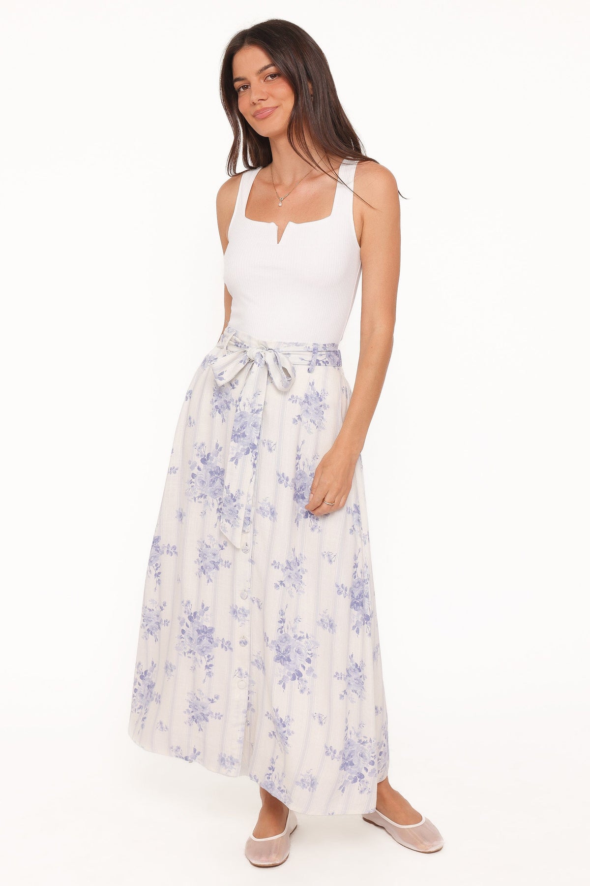 Xander Tie Waist Midi Skirt in Lilac Floral – view 1 of 5