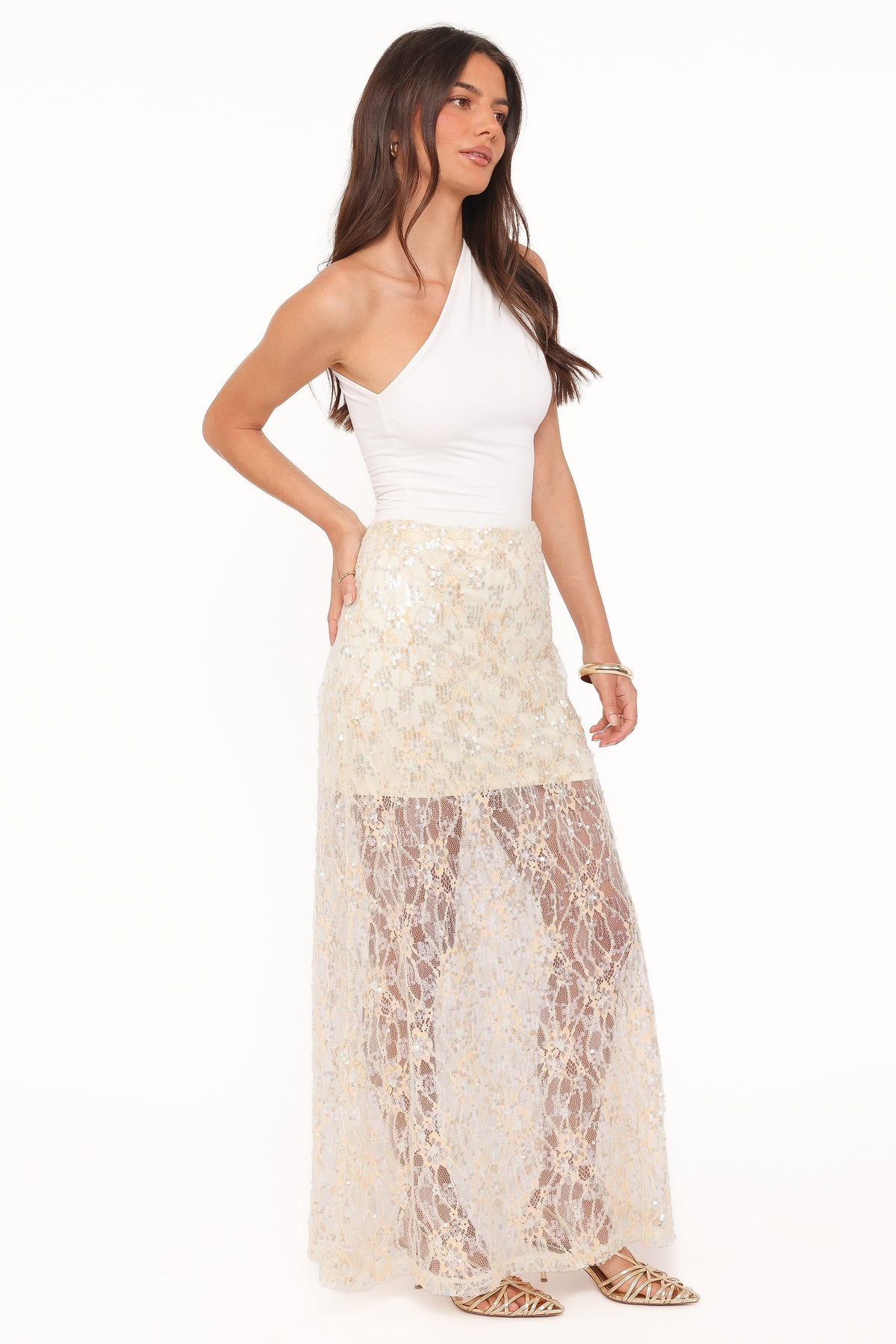 Yonder Sheer Panel Lace Maxi Skirt in Pale Yellow – view 4 of 7