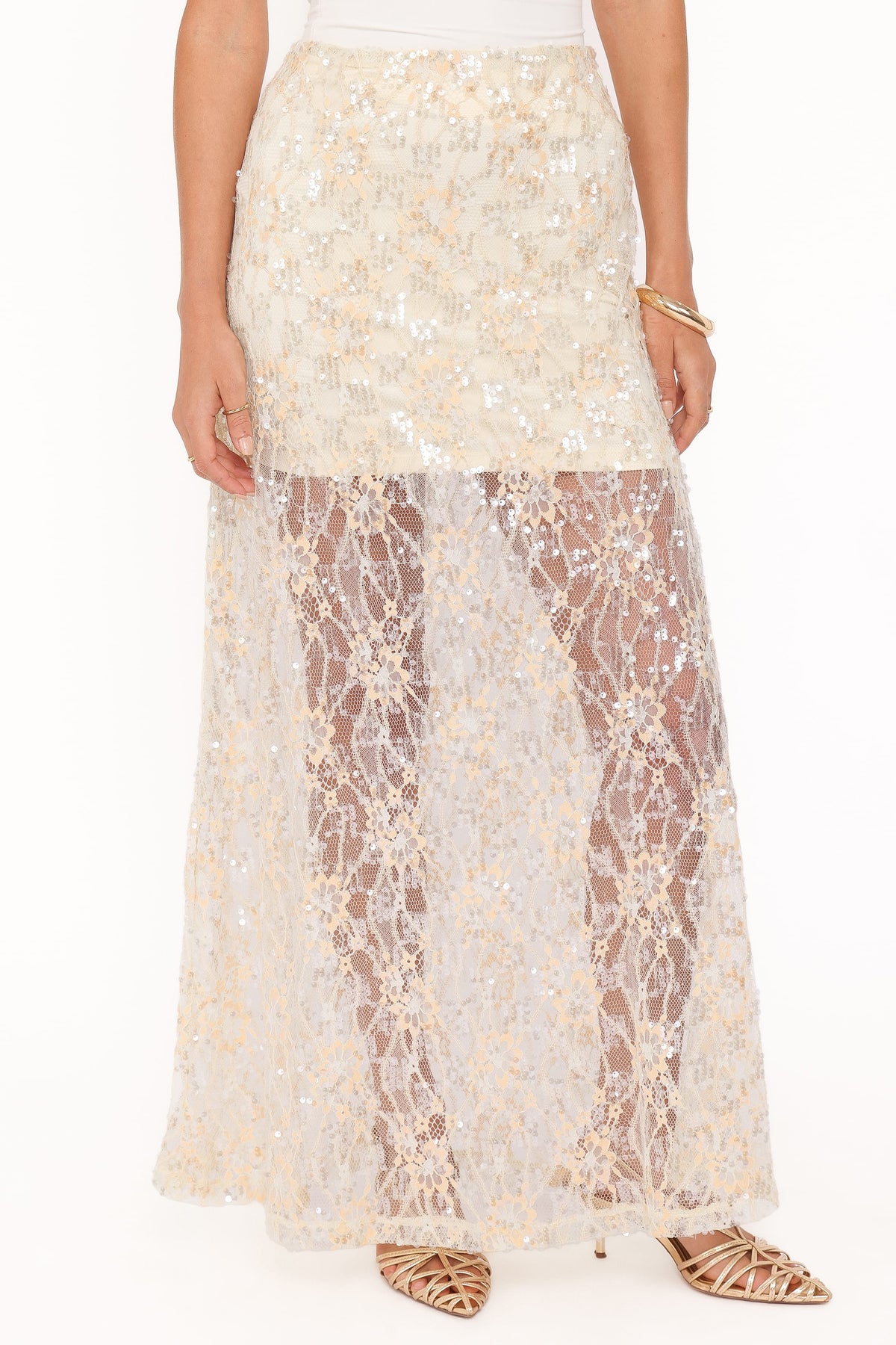 Yonder Sheer Panel Lace Maxi Skirt in Pale Yellow – view 3 of 7