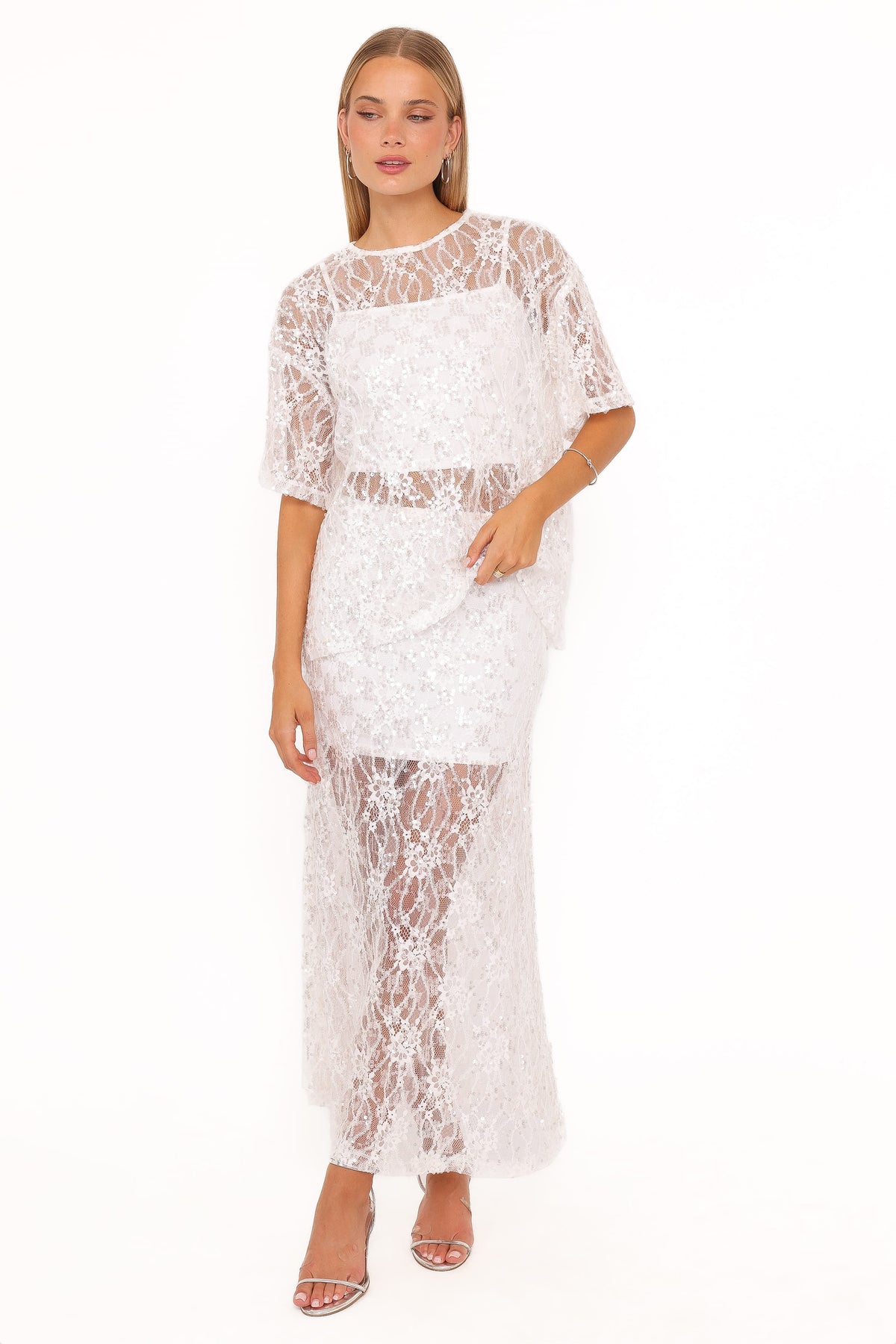 Yonder Sheer Panel Lace Maxi Skirt in White – view 2 of 7