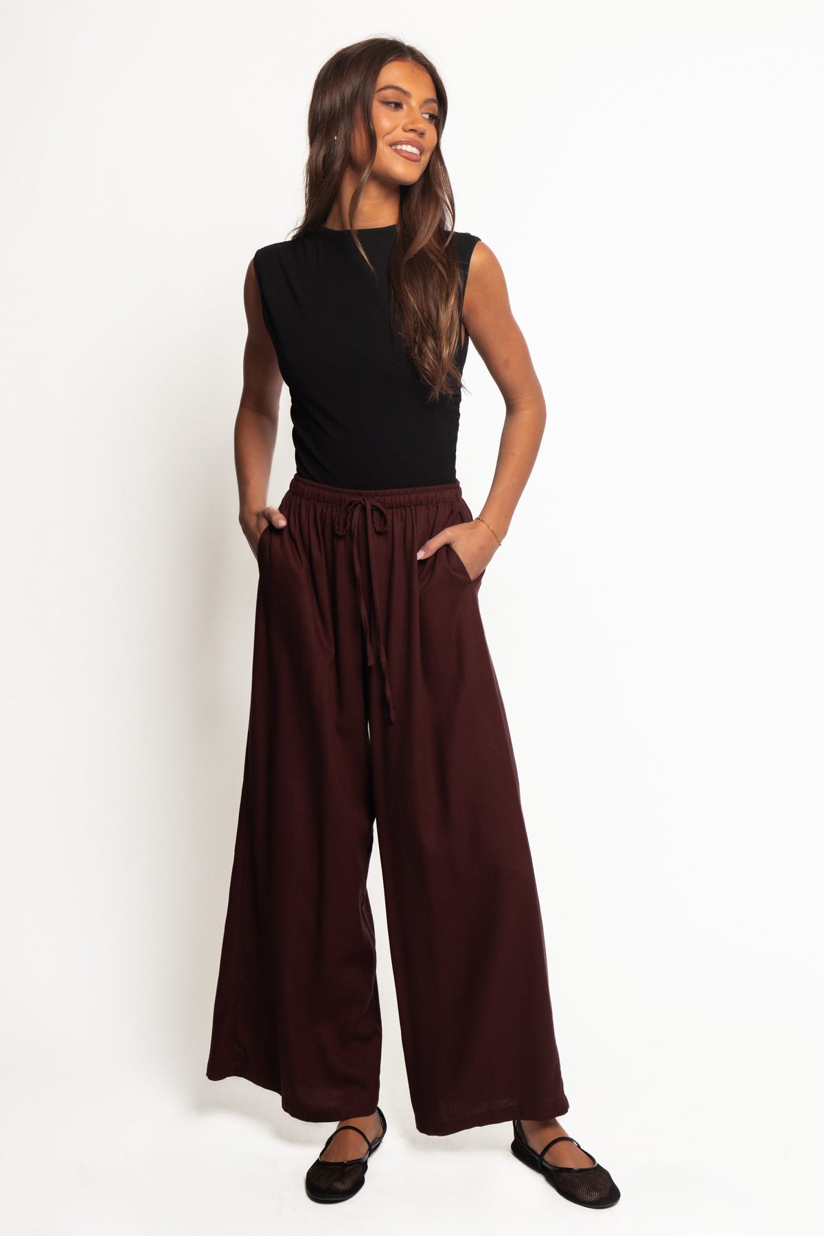 Zane Tie Waist Pant in Chocolate – view 5 of 6