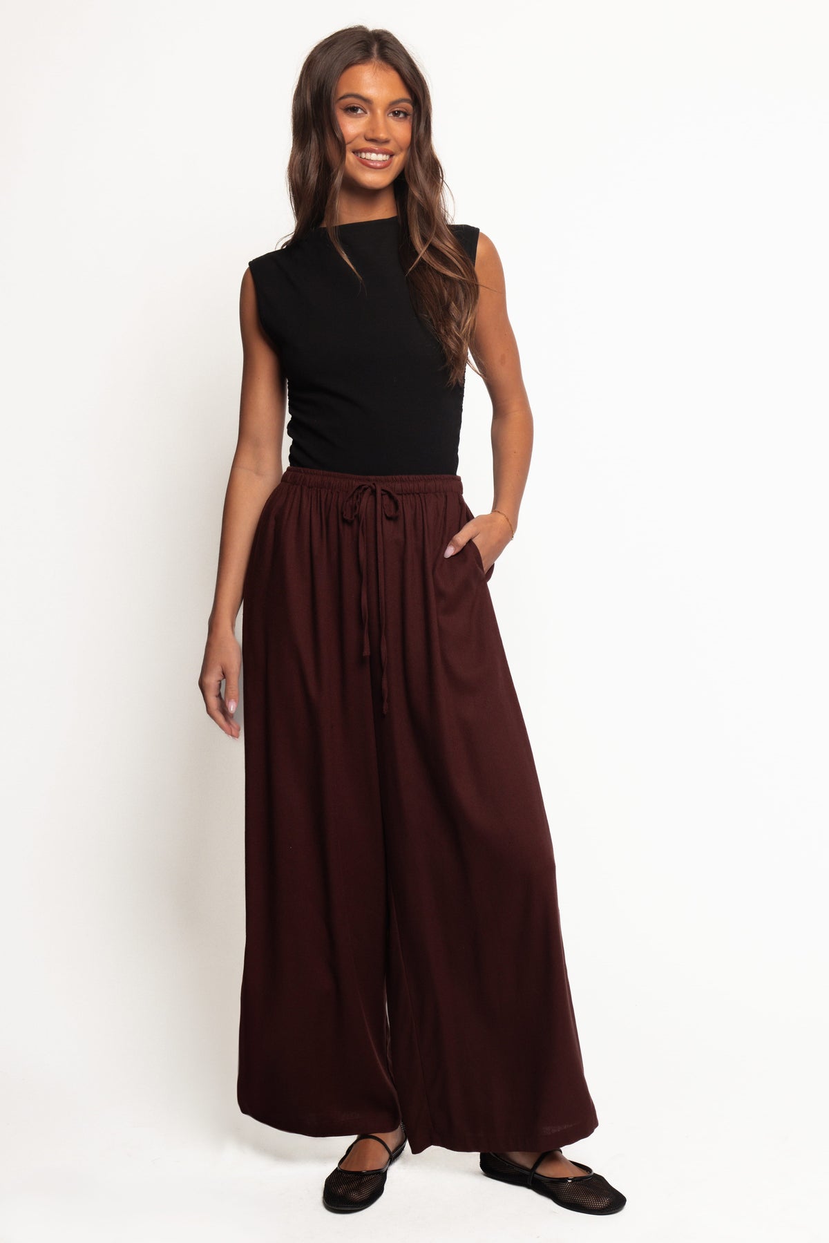 Zane Tie Waist Pant in Chocolate – view 1 of 6