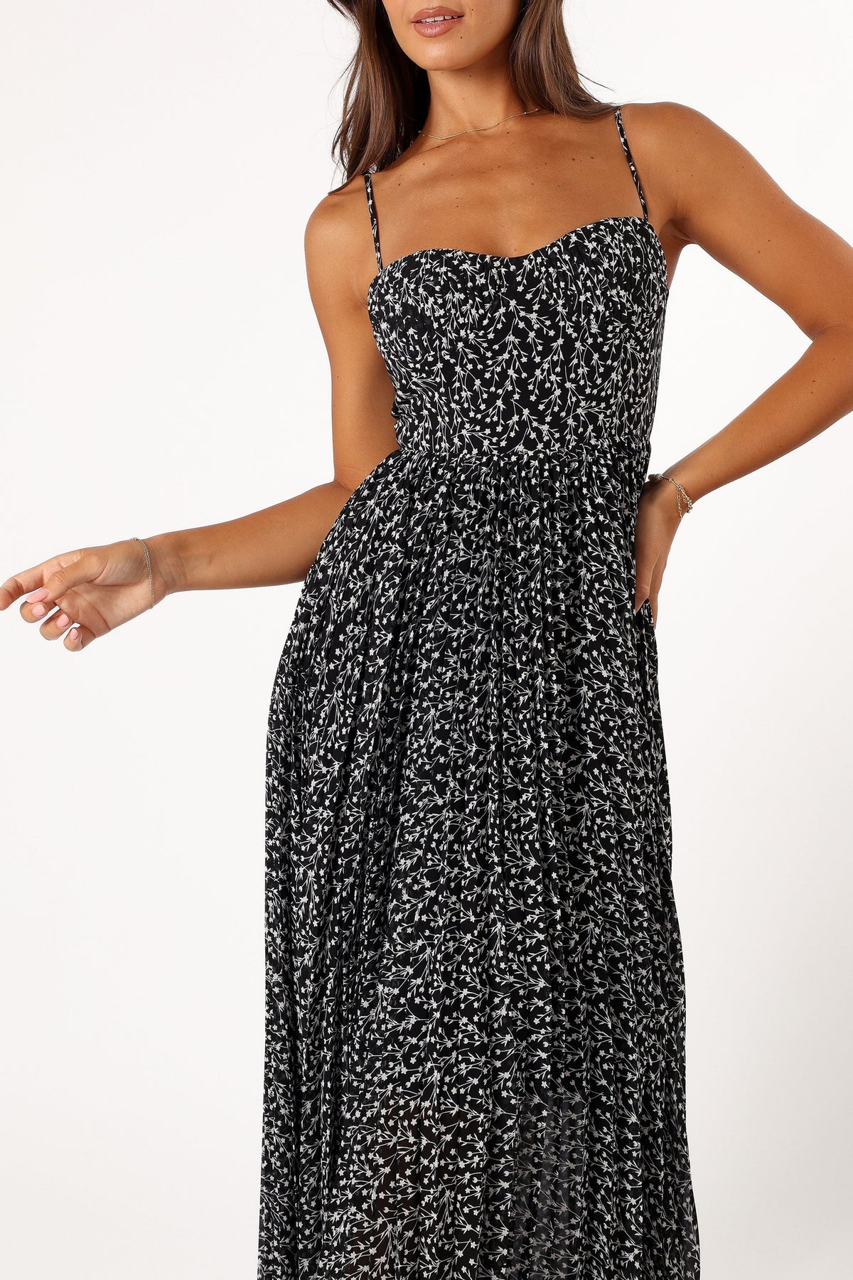 Achanti Pleated Maxi Dress in Black Floral – view 10 of 11