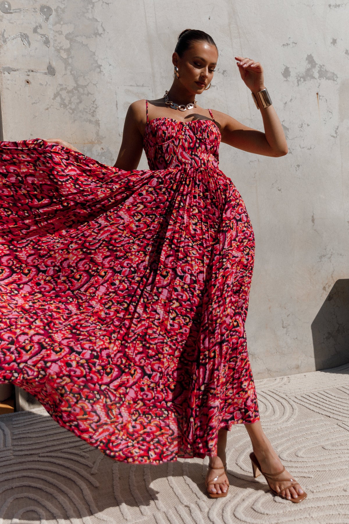Achanti Pleated Maxi Dress in Pink Multi – view 2 of 14