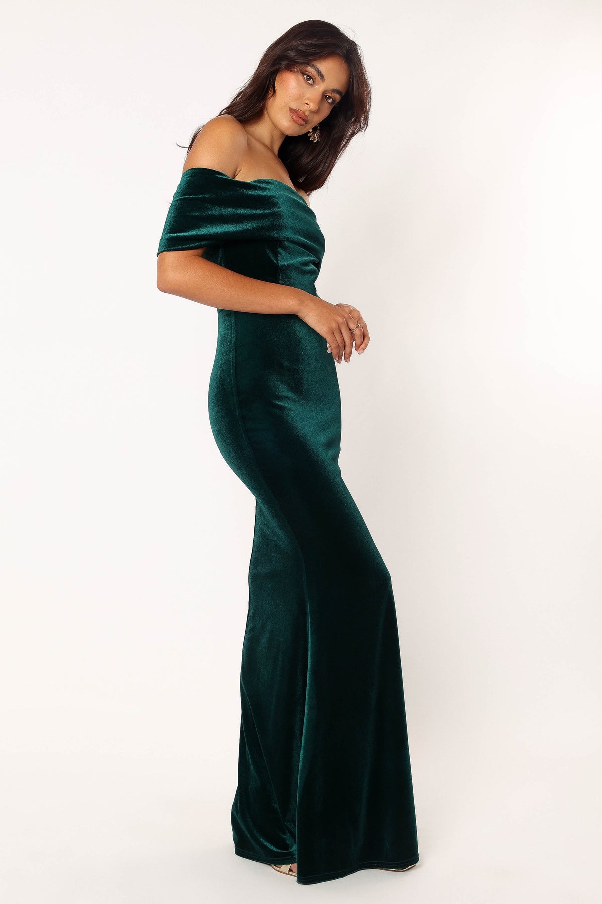 Adair Off Shoulder Maxi Dress in Emerald Green – view 3 of 11