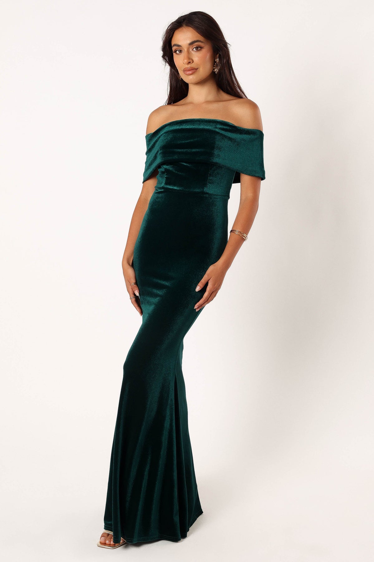 Adair Off Shoulder Maxi Dress in Emerald Green – view 2 of 11