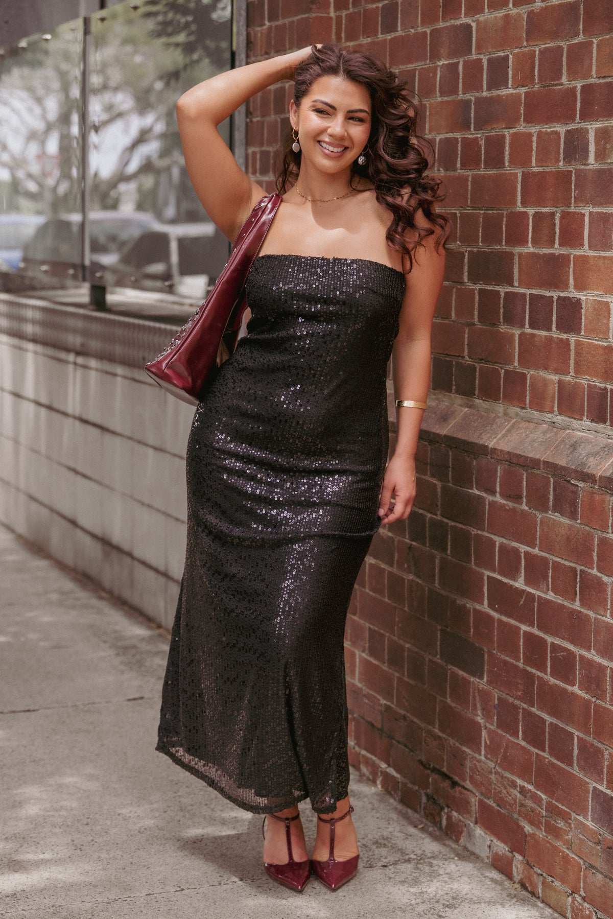 Agnes Strapless Sequin Maxi Dress in Black – view 1 of 7