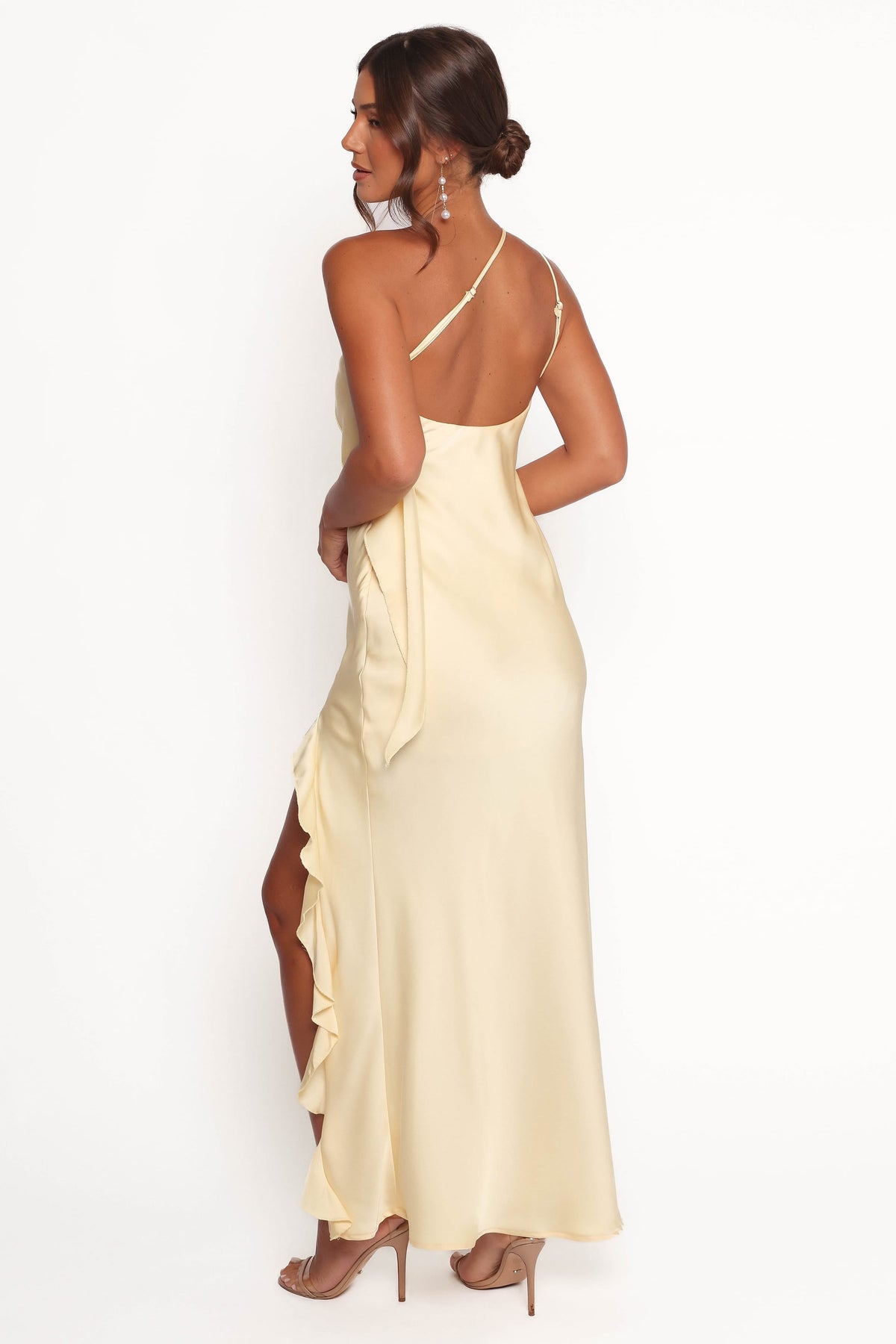 Aila Rosette One Shoulder Dress in Butter Yellow – view 5 of 9