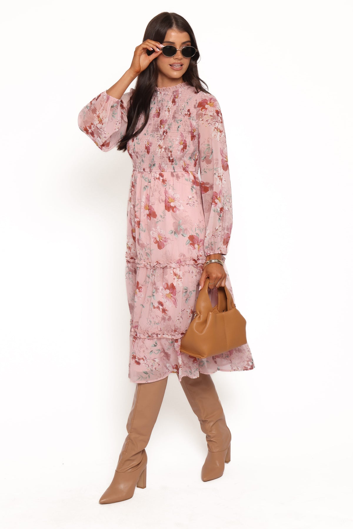 Alamea Long Sleeve Midi Dress in Pink Floral – view 2 of 6