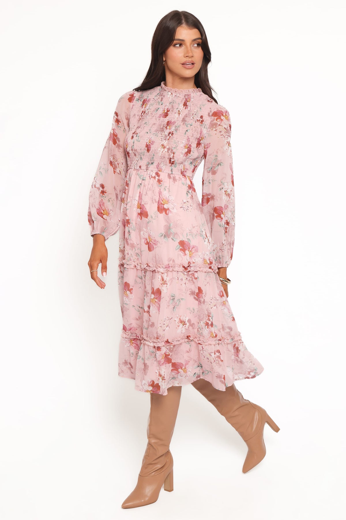 Alamea Long Sleeve Midi Dress in Pink Floral – view 3 of 6