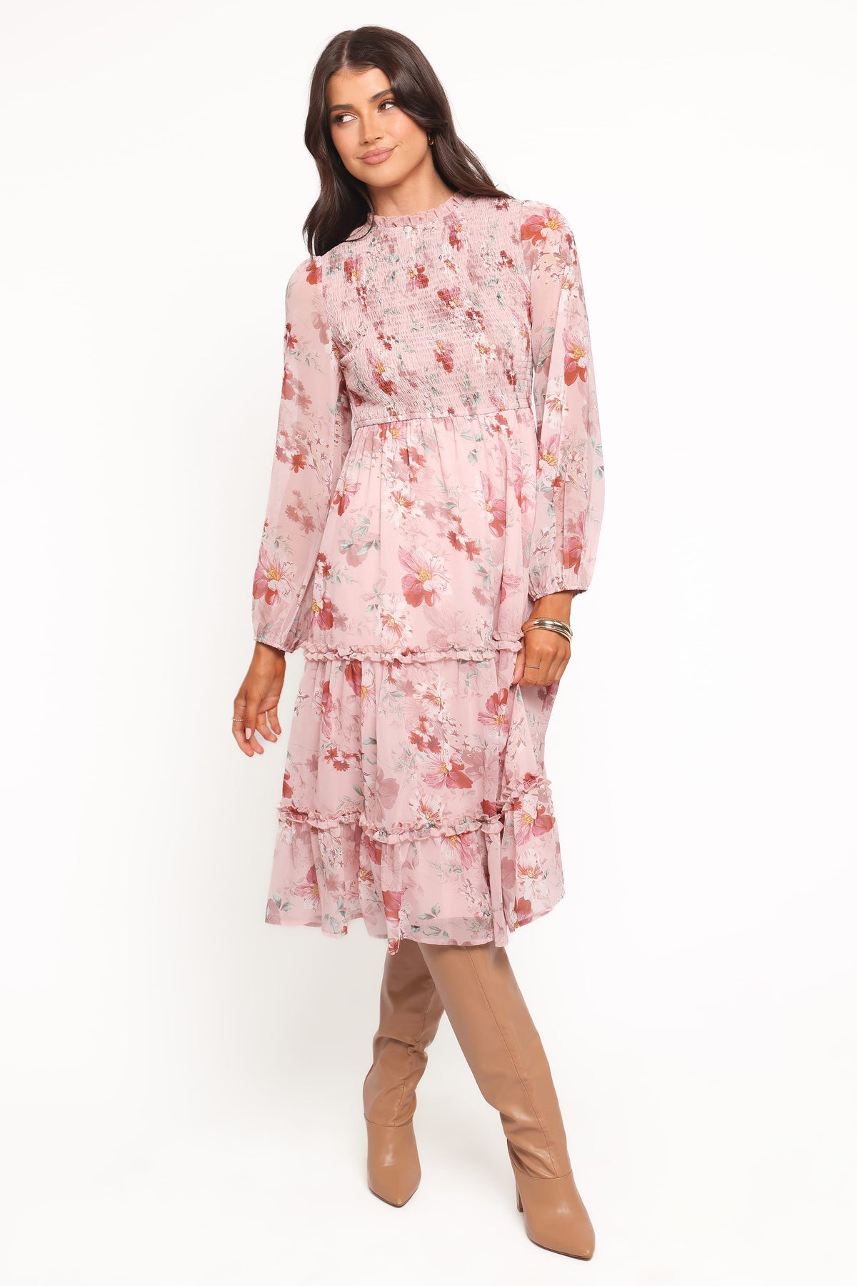 Alamea Long Sleeve Midi Dress in Pink Floral – view 1 of 6
