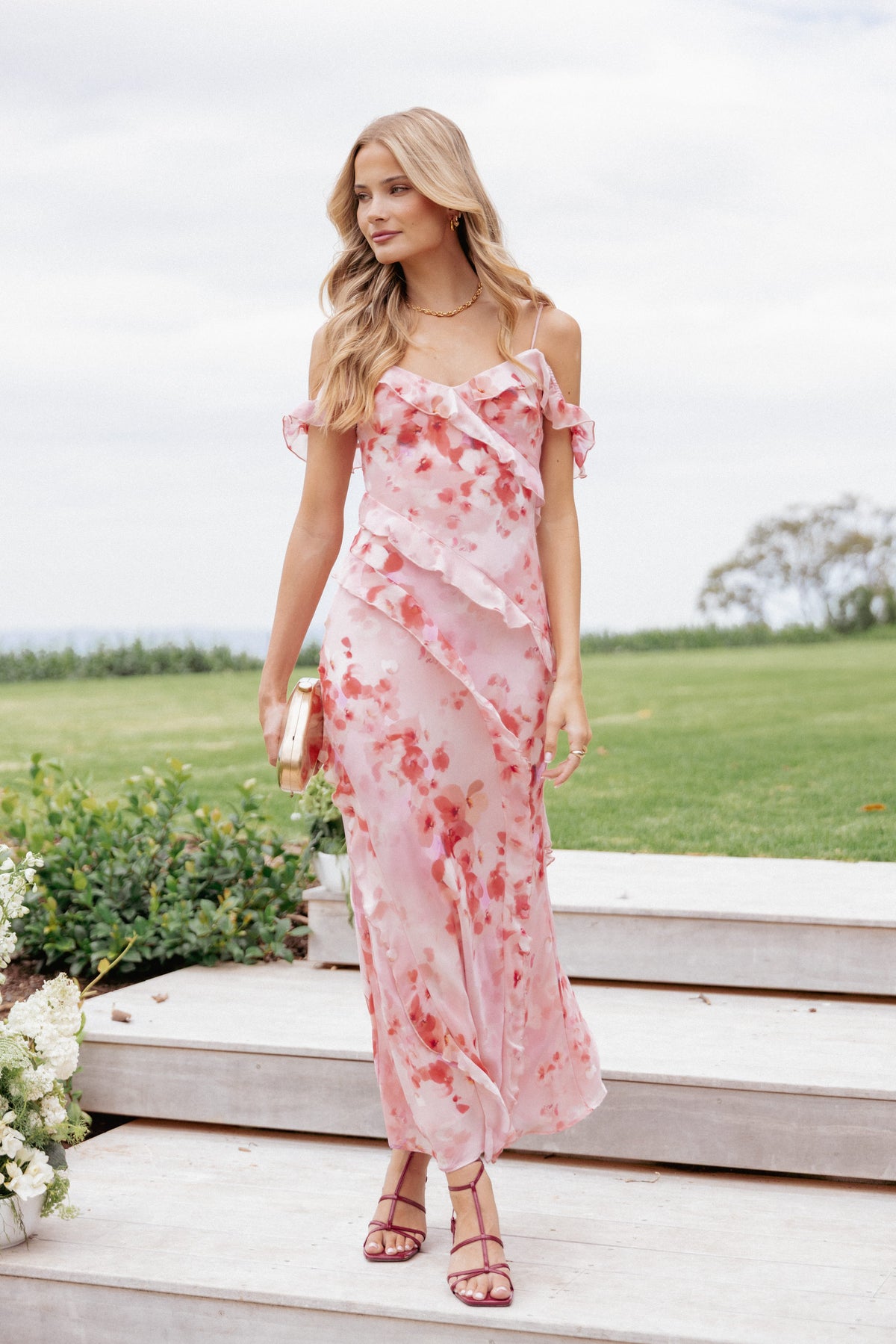 Alexia Off Shoulder Maxi Dress in Pink Floral – view 1 of 8