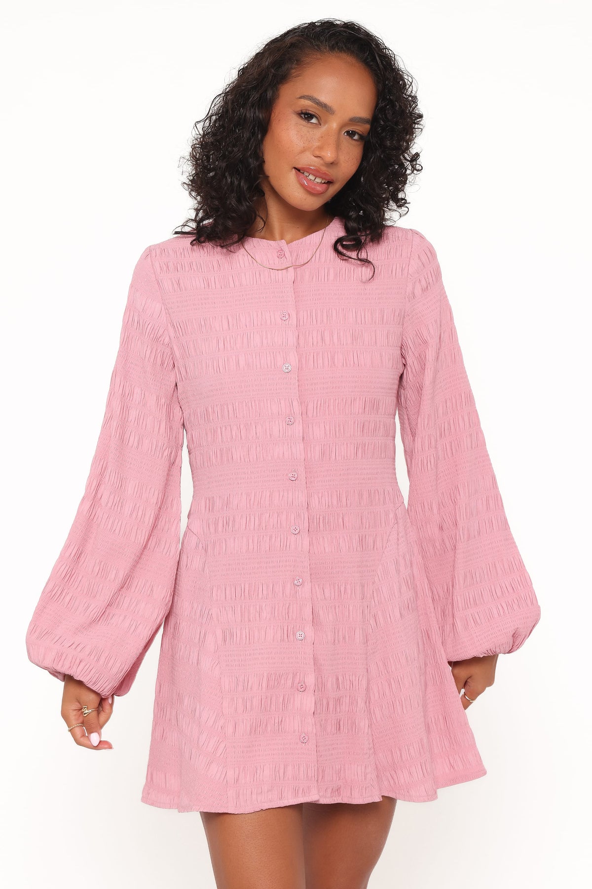 Amaya Long Sleeve Mini Dress in Pink – view 1 of 6