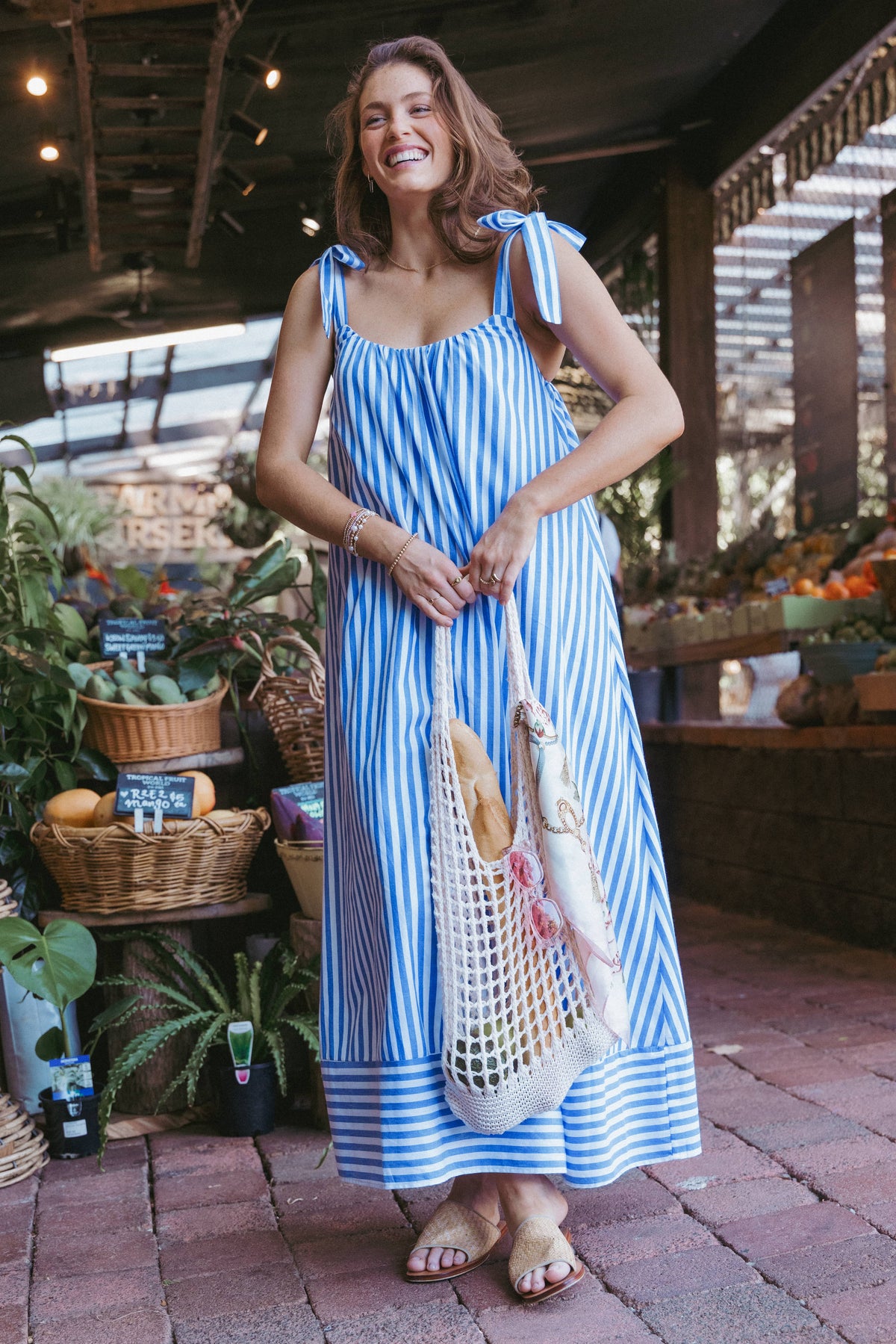 Amber Maxi Dress in Navy White Stripe – view 1 of 8