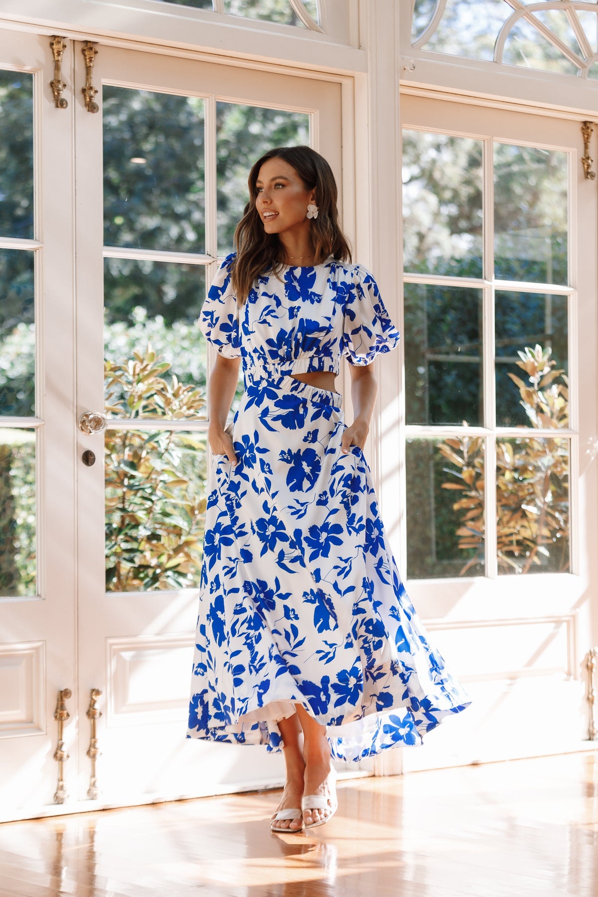 Aminah Puff Sleeve Dress in Blue Floral – view 1 of 9